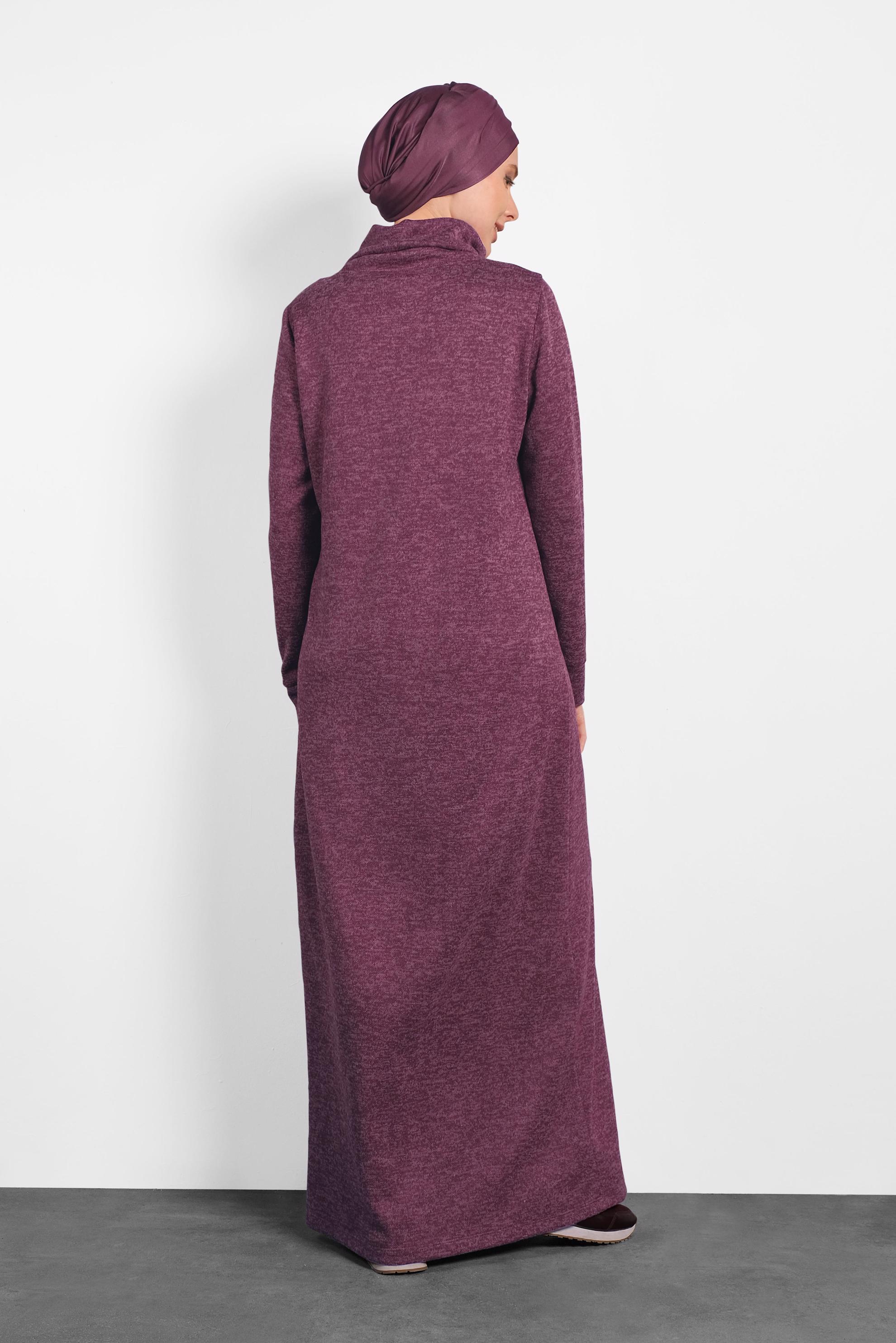 Tesettür giyim BORDO BOĞAZLI TRİKO ELBİSE 40397 