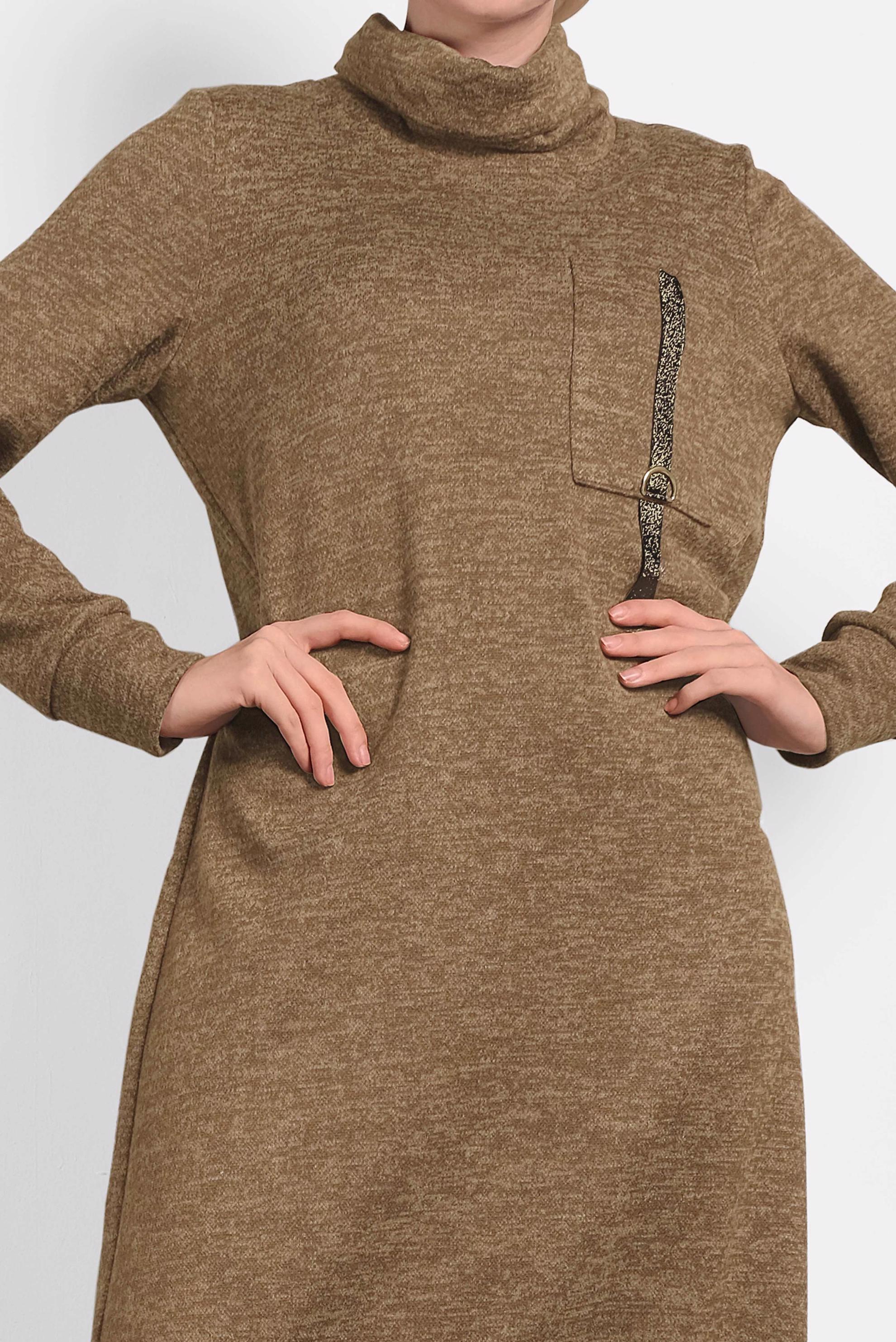 Tesettür giyim KAHVE BOĞAZLI TRİKO ELBİSE 40397 