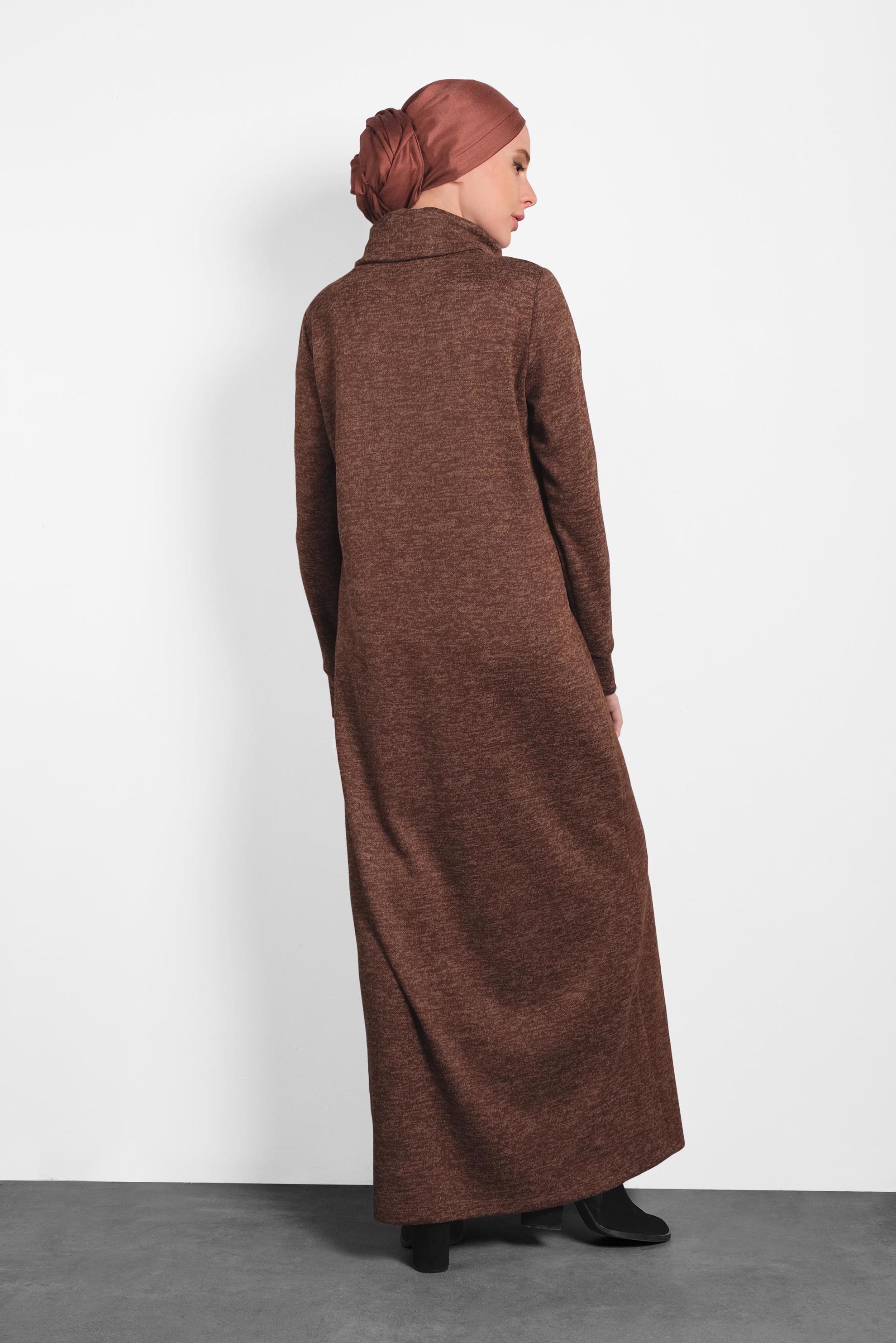 Tesettür giyim TURUNCU BOĞAZLI TRİKO ELBİSE 40397 