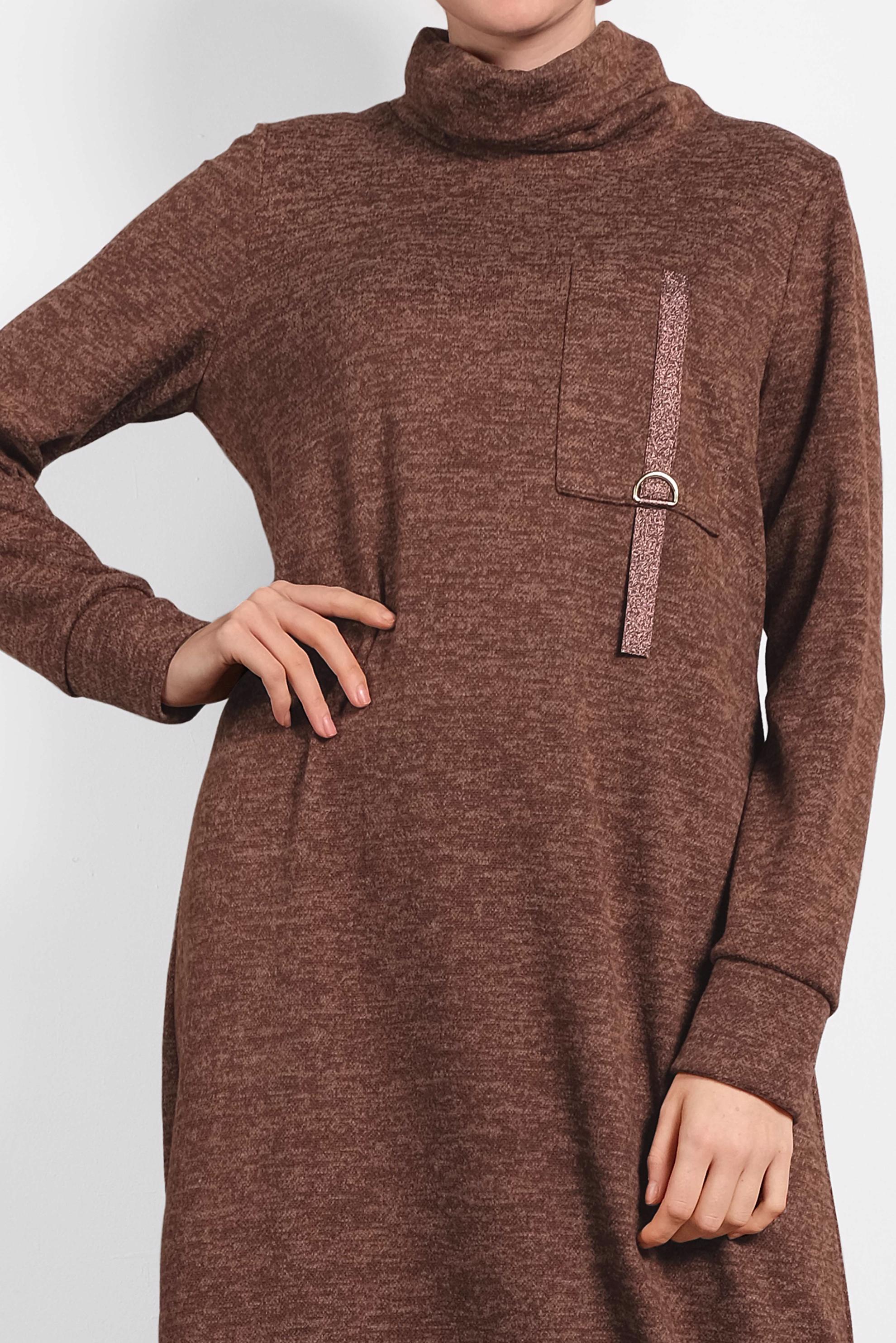 Tesettür giyim TURUNCU BOĞAZLI TRİKO ELBİSE 40397 