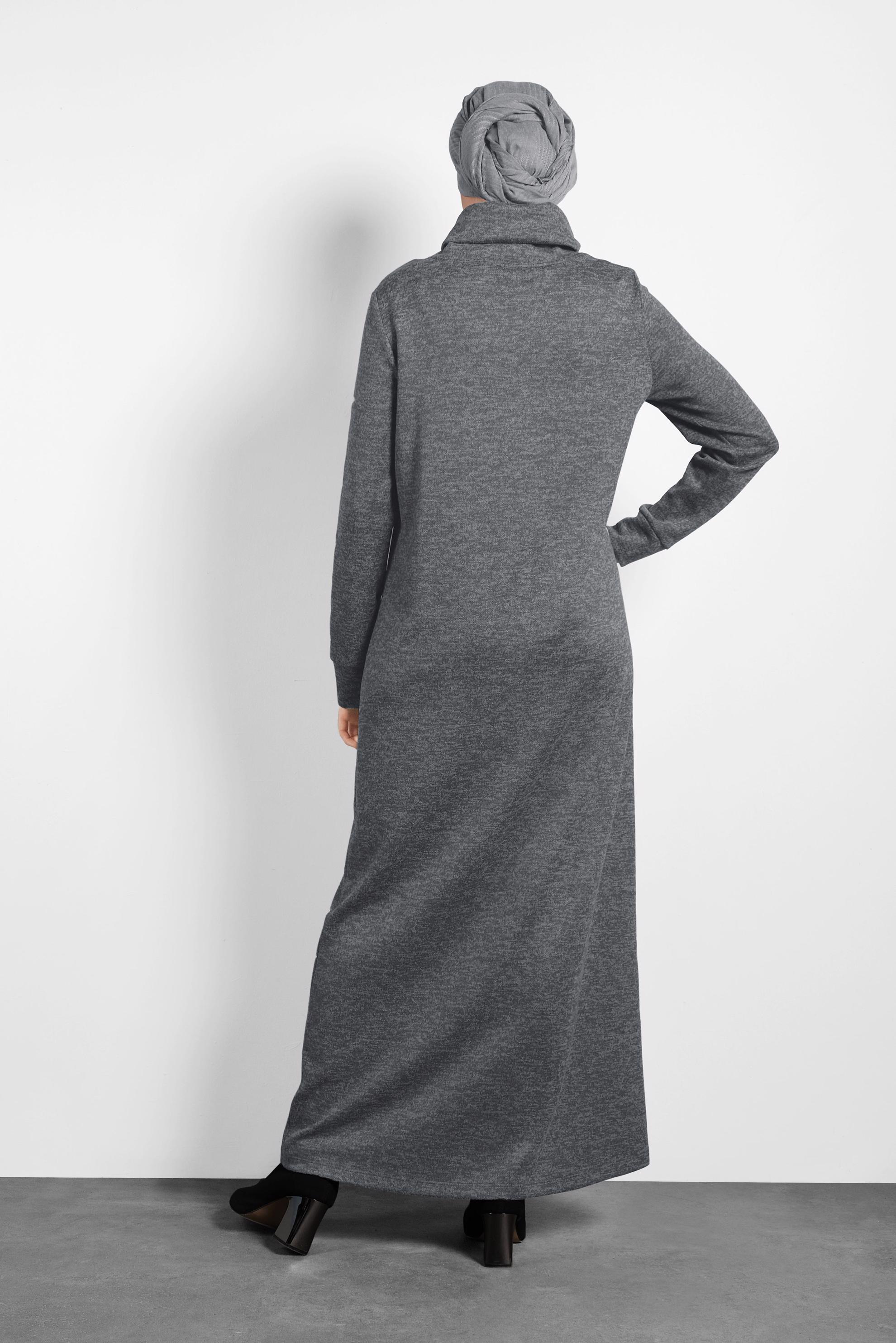 Tesettür giyim GRİ BOĞAZLI TRİKO ELBİSE 40397 