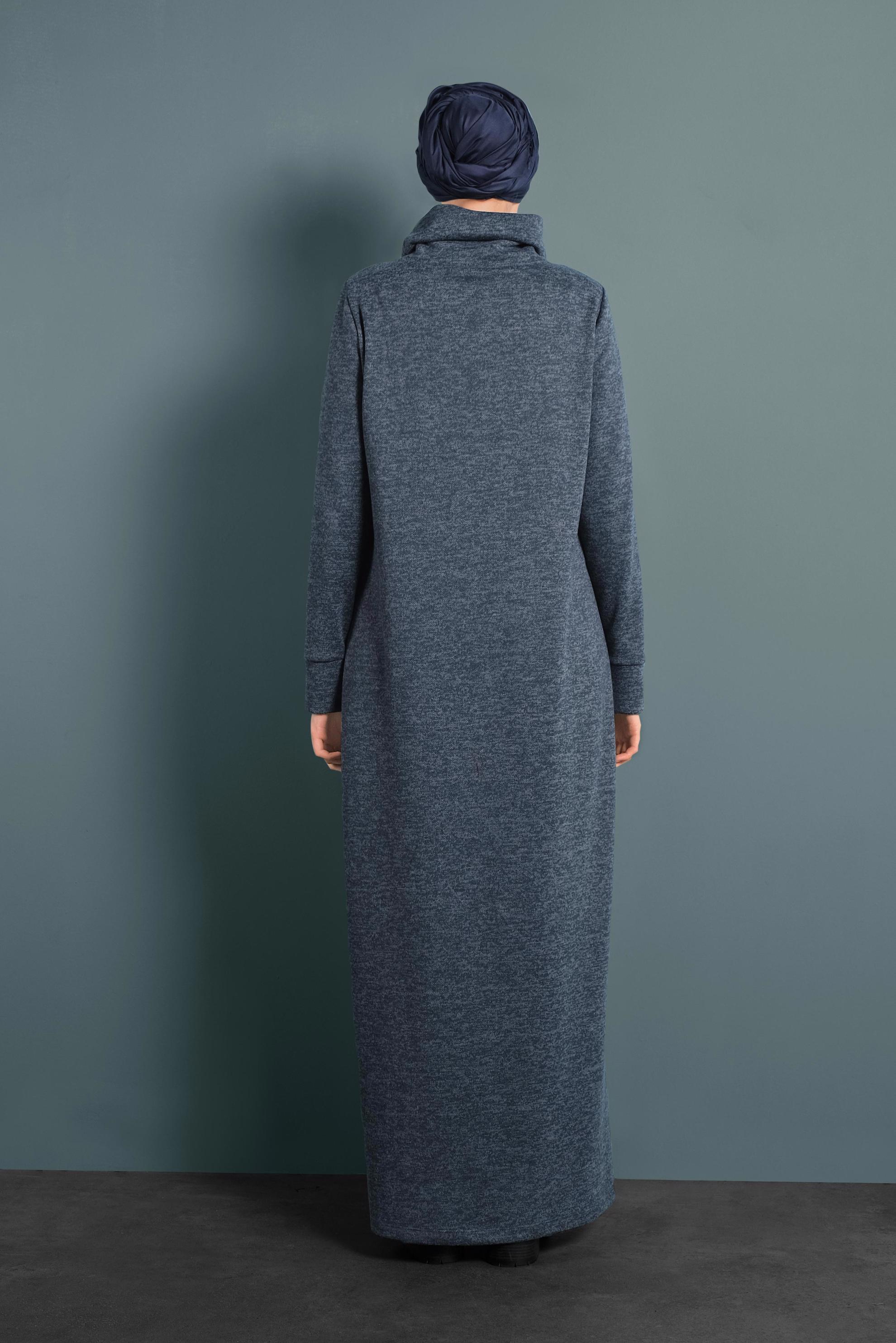 Tesettür giyim LACİVERT BOĞAZLI TRİKO ELBİSE 40397 