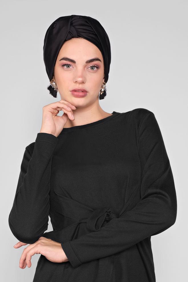 Tesettür giyim  BÜZGÜLÜ TRİKO ELBİSE 41029  - ALVİNA