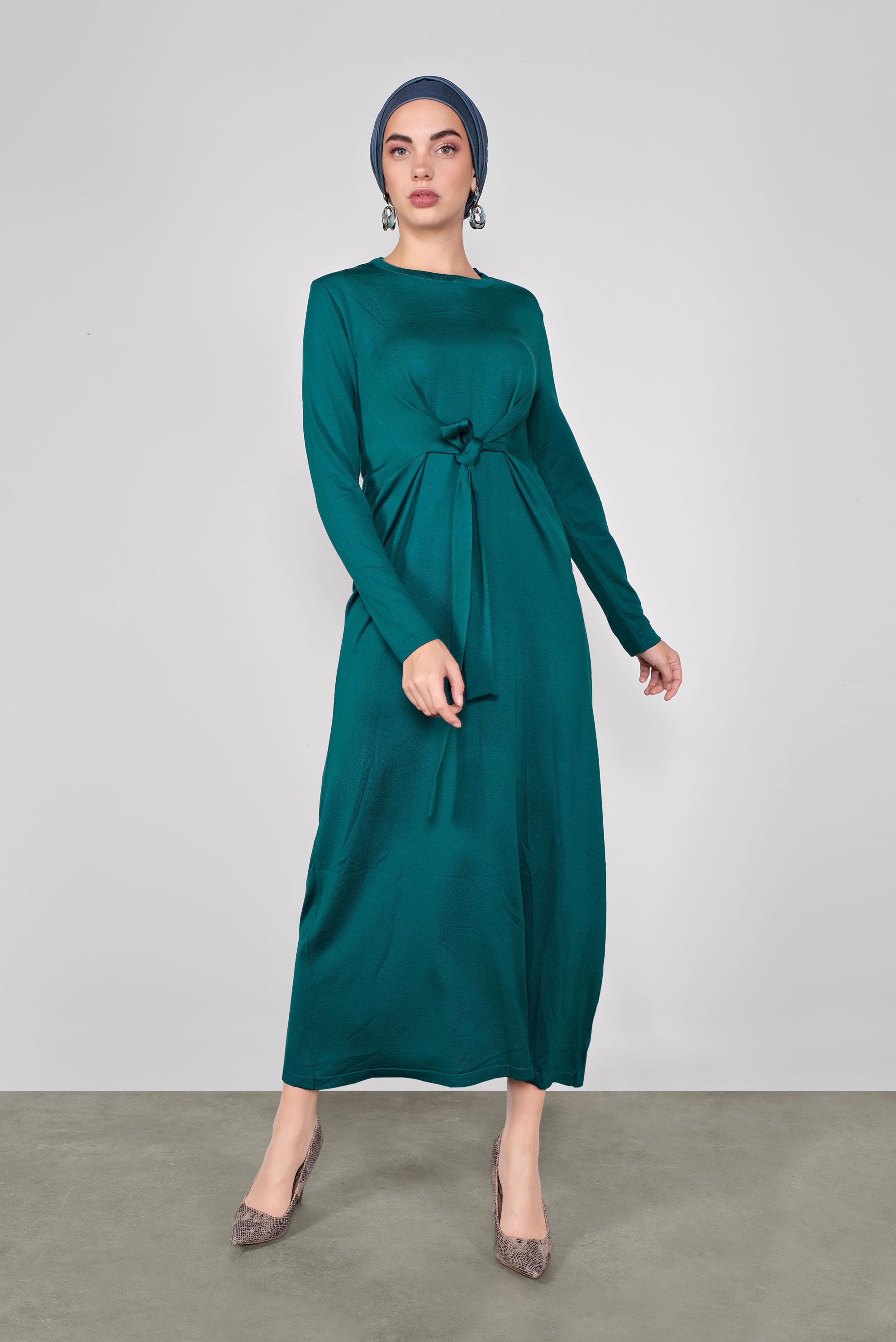 Tesettür giyim MAVİ BÜZGÜLÜ TRİKO ELBİSE 41029 