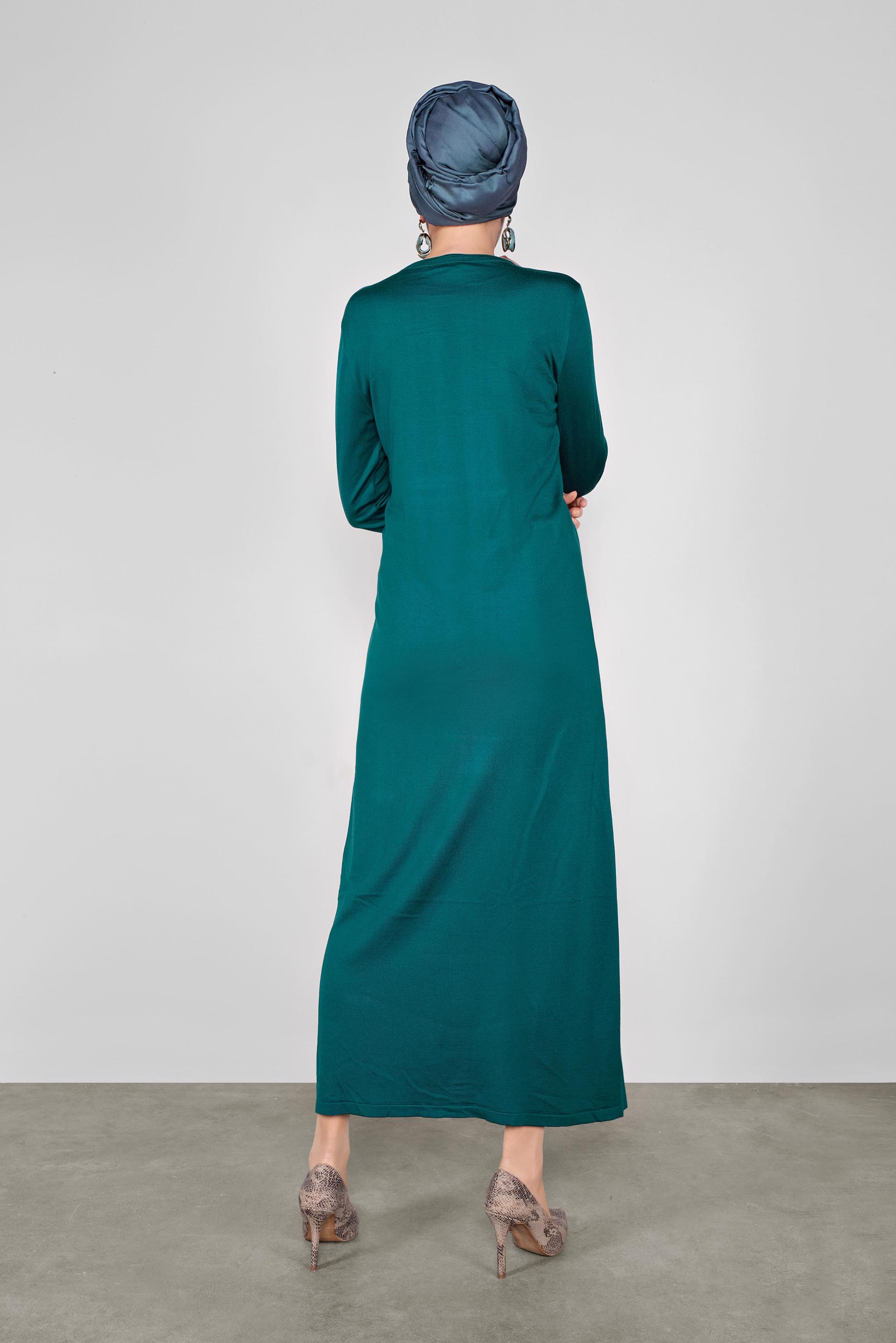 Tesettür giyim MAVİ BÜZGÜLÜ TRİKO ELBİSE 41029 