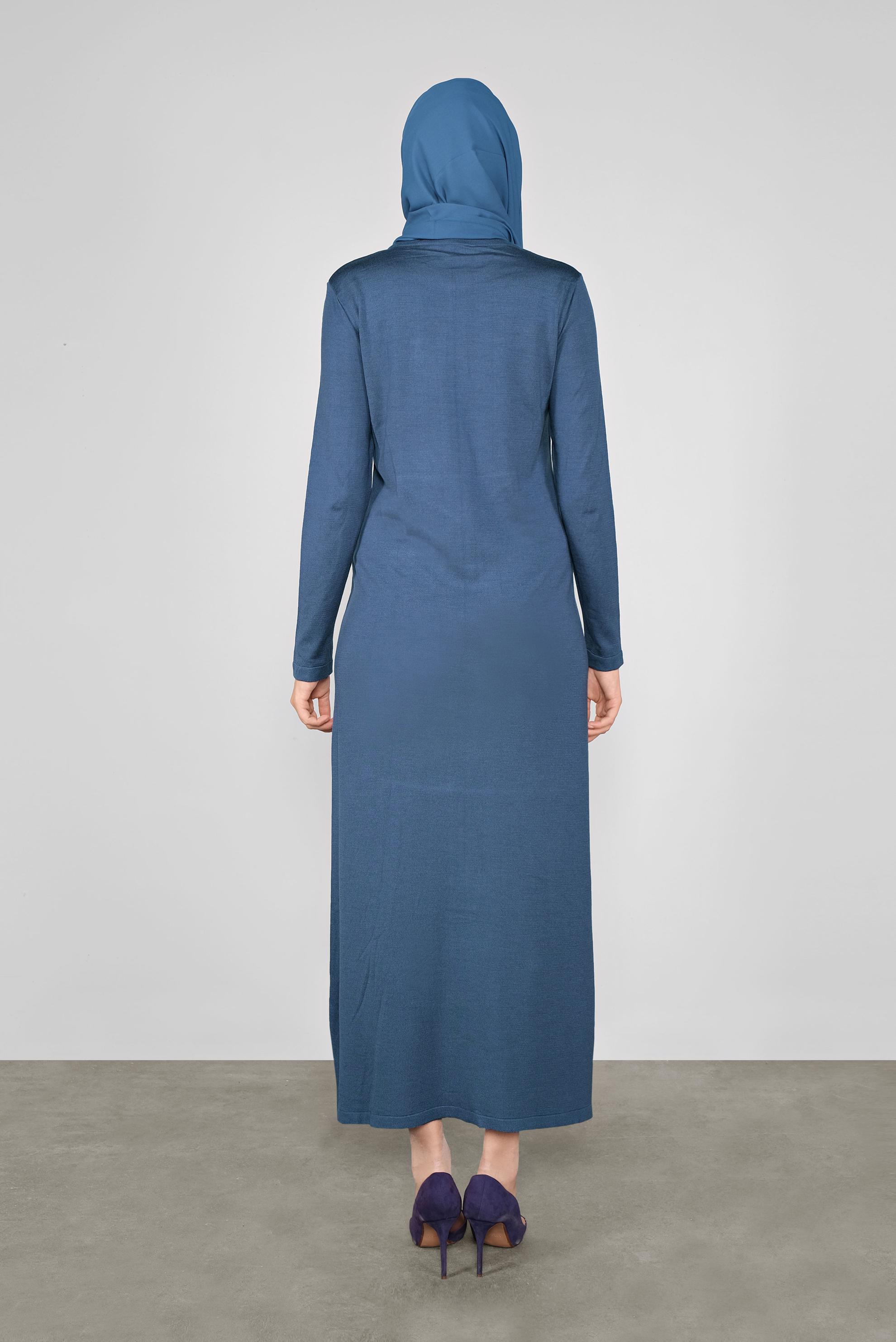 Tesettür giyim LACİVERT BÜZGÜLÜ TRİKO ELBİSE 41029 