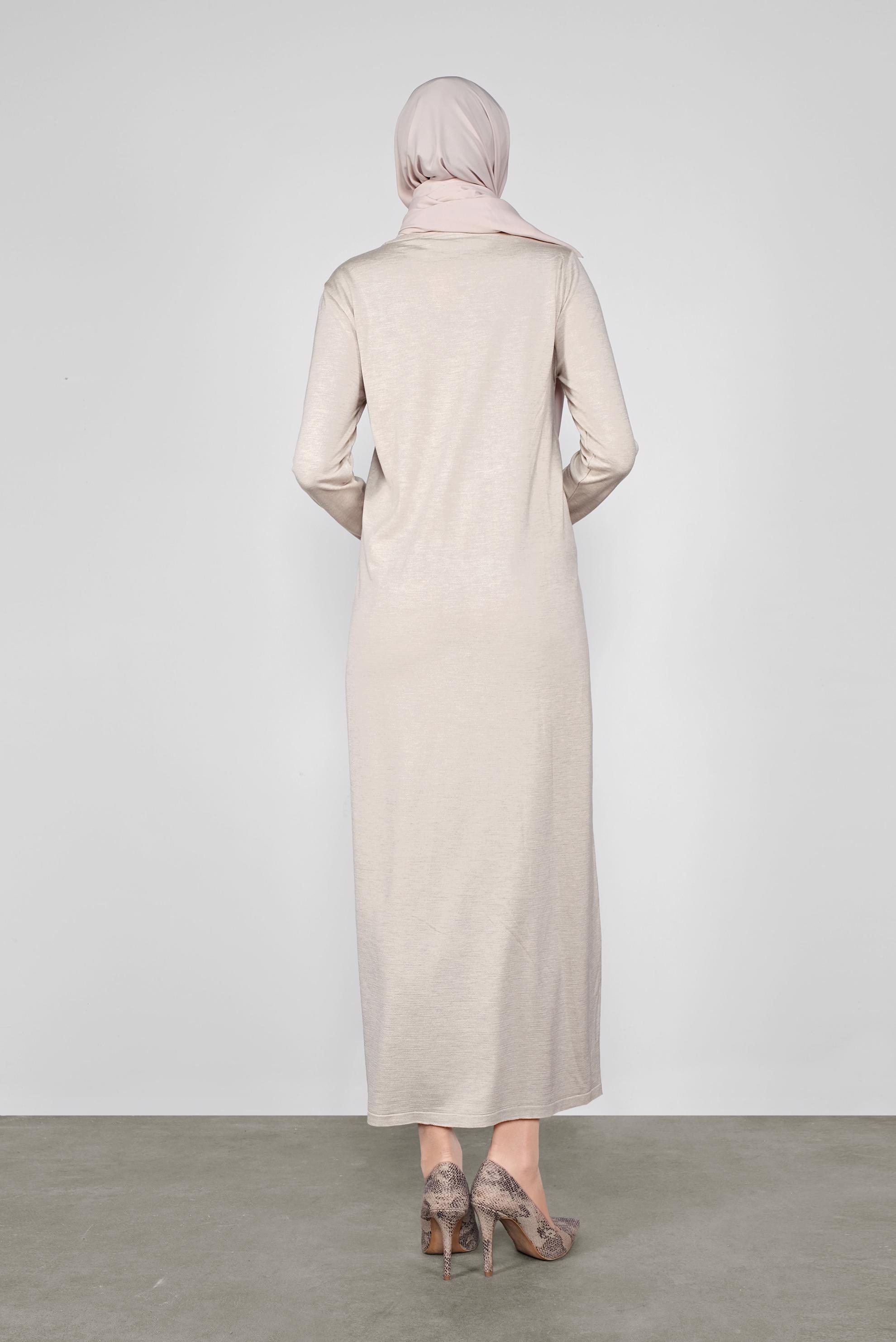 Tesettür giyim BEJ BÜZGÜLÜ TRİKO ELBİSE 41029 