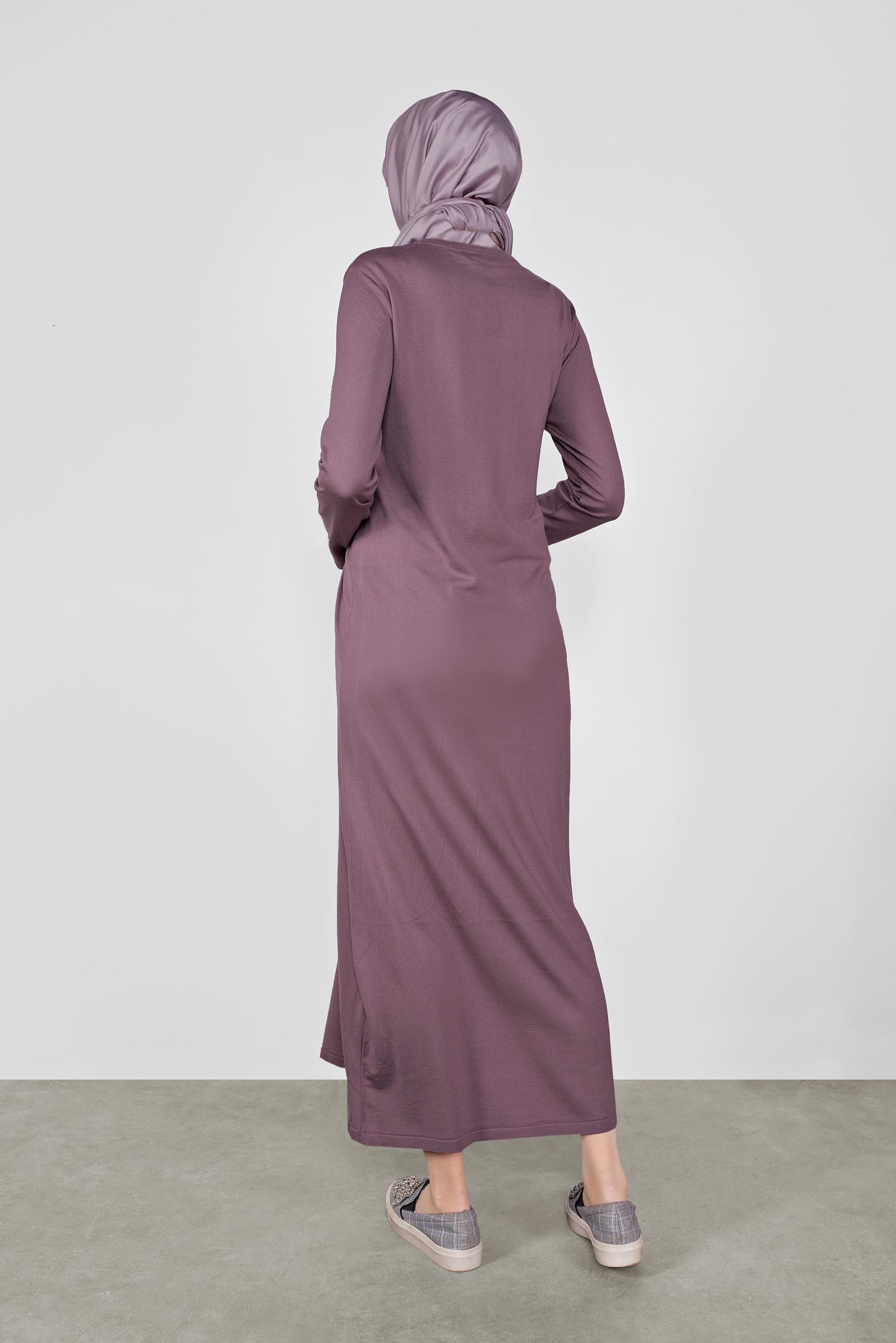 Tesettür giyim MOR BÜZGÜLÜ TRİKO ELBİSE 41029 