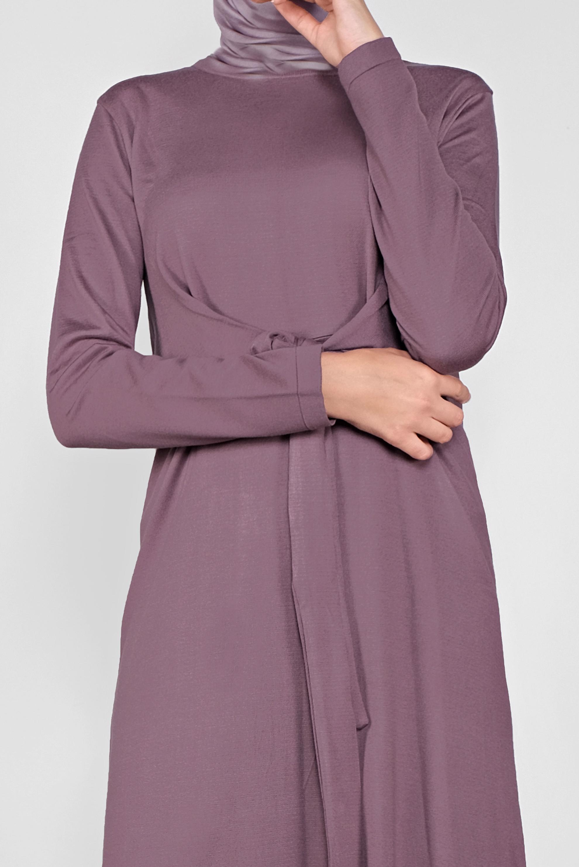 Tesettür giyim MOR BÜZGÜLÜ TRİKO ELBİSE 41029 