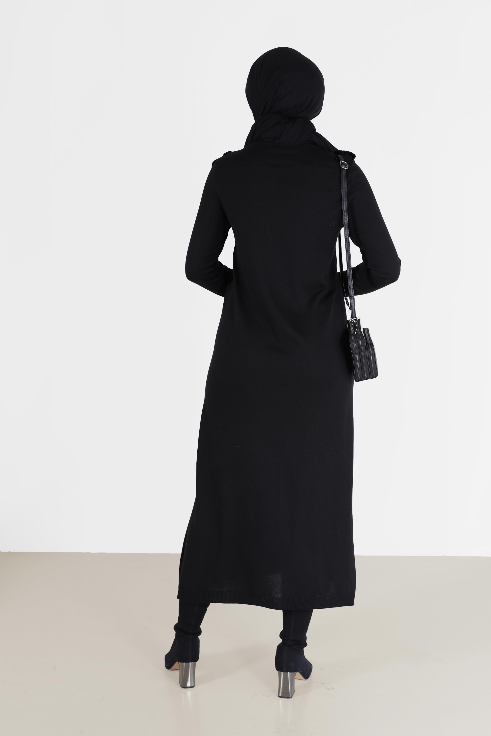 Tesettür giyim SİYAH PUL DETAYLI TRİKO ELBİSE 41030