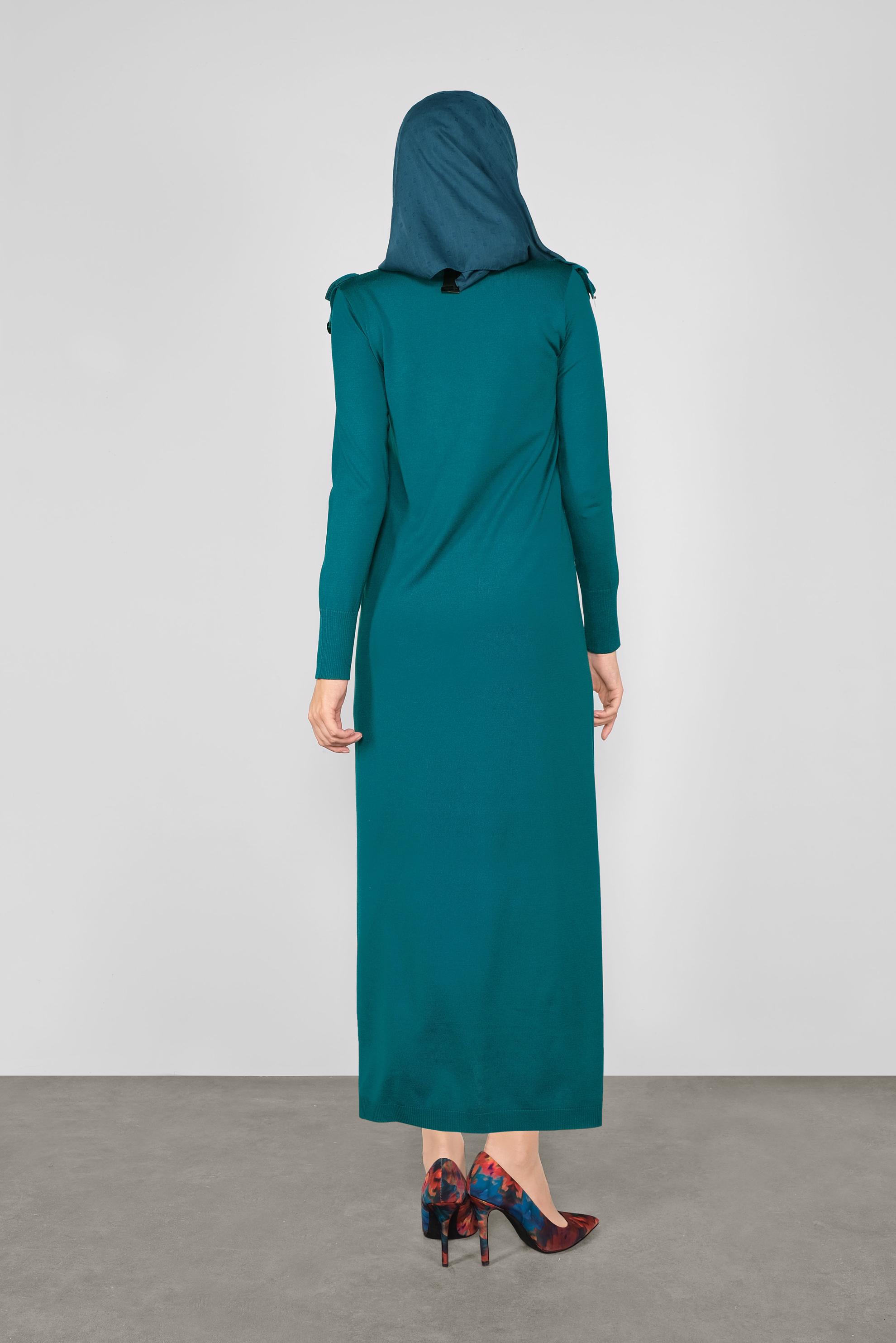 Tesettür giyim MAVİ PUL DETAYLI TRİKO ELBİSE 41030