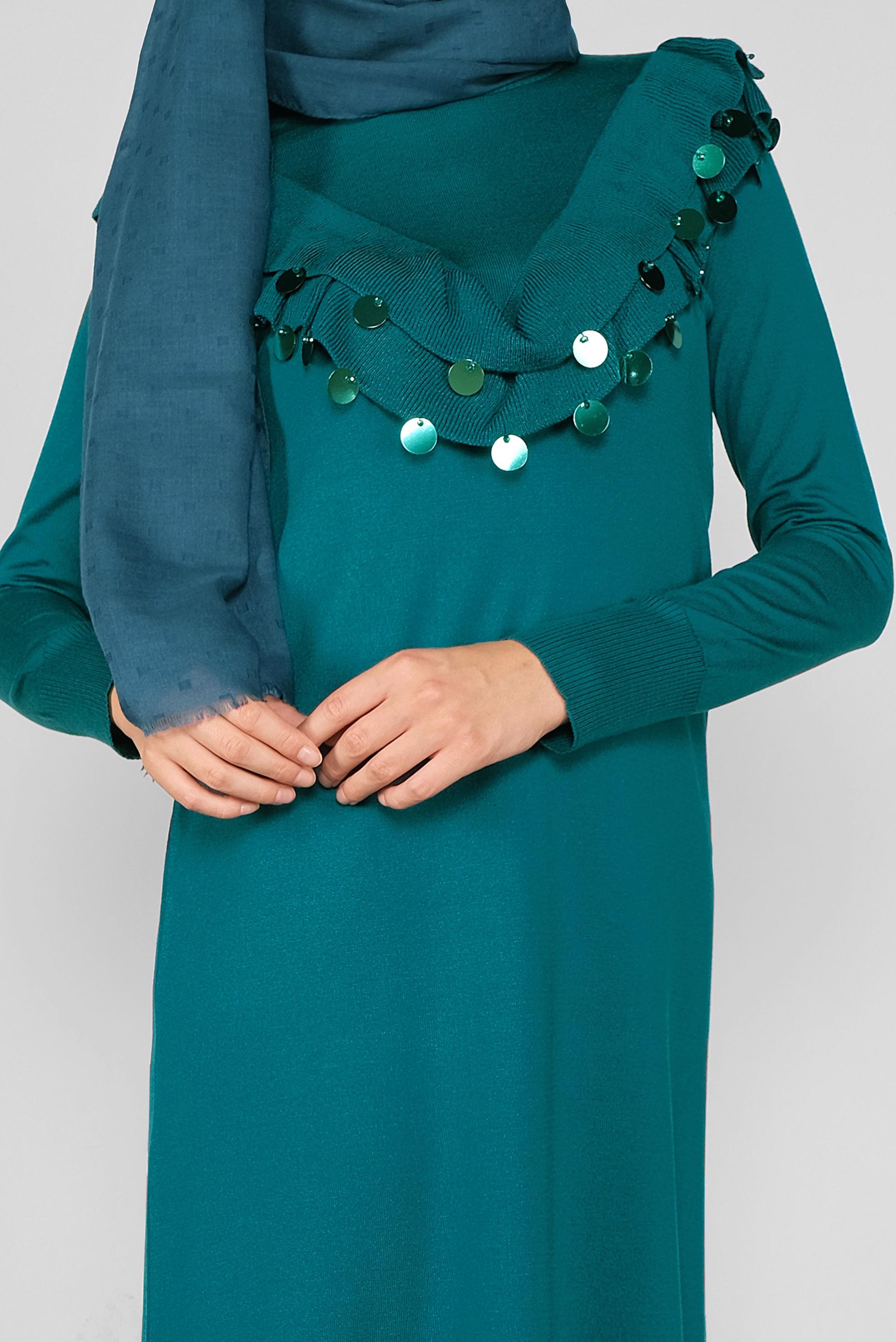 Tesettür giyim MAVİ PUL DETAYLI TRİKO ELBİSE 41030