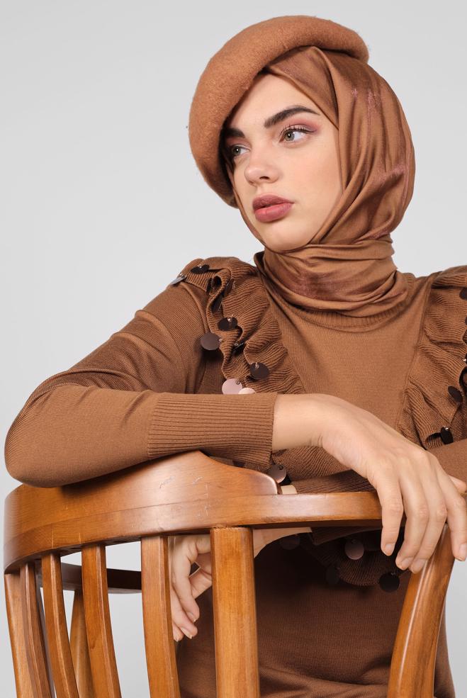 Tesettür giyim  PUL DETAYLI TRİKO ELBİSE 41030 - ALVİNA