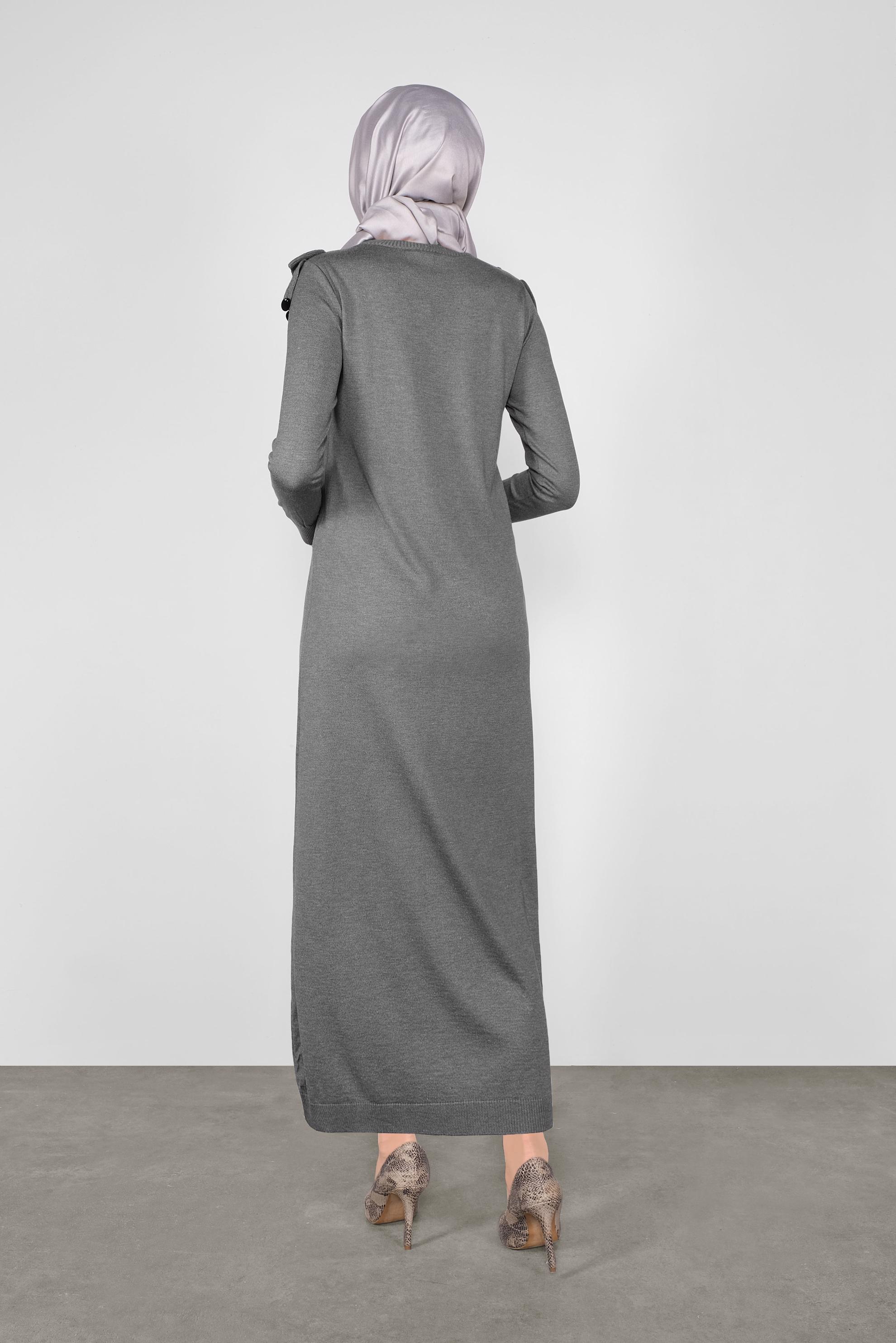 Tesettür giyim GRİ PUL DETAYLI TRİKO ELBİSE 41030