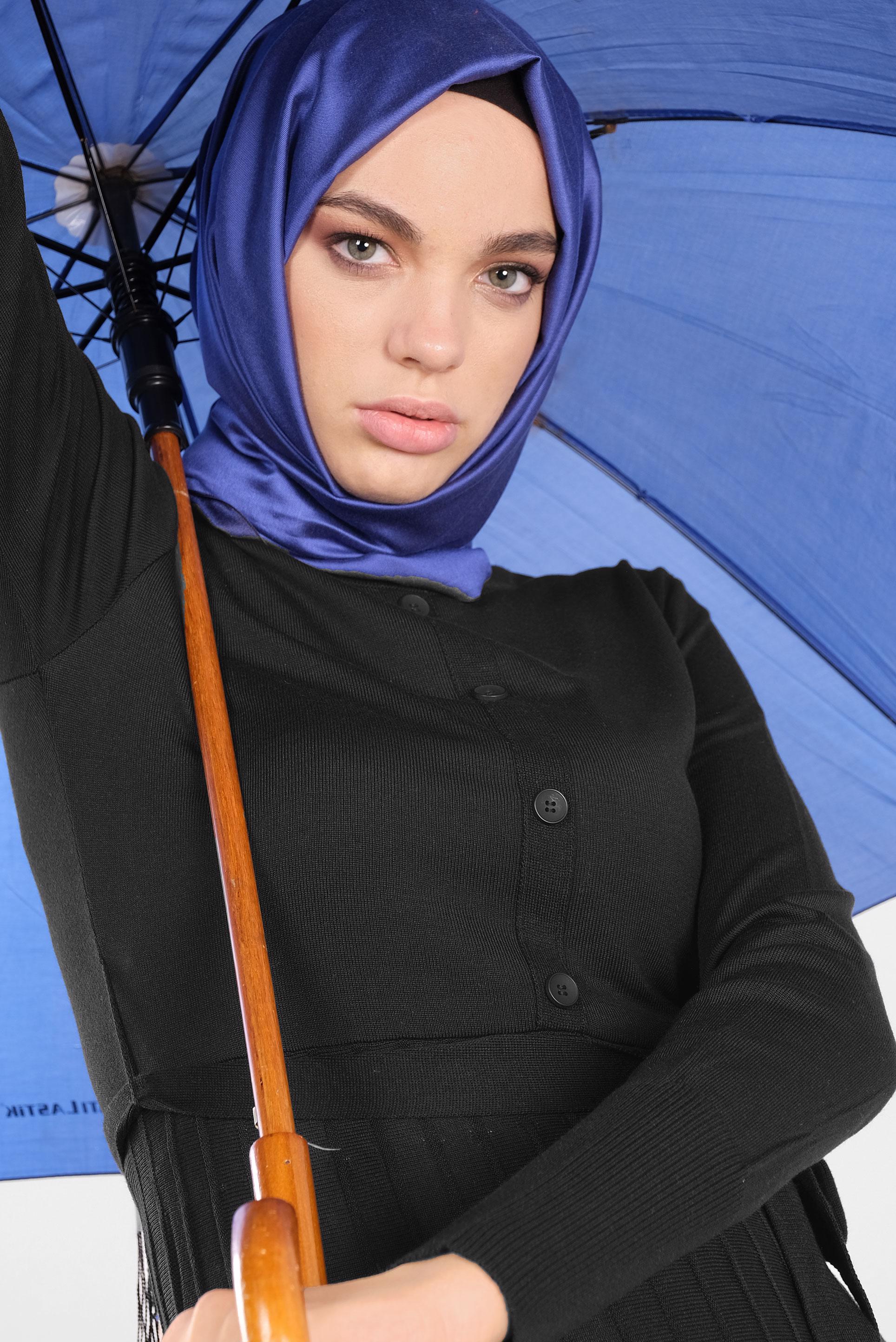 Tesettür giyim SİYAH PİLİSELİ TRİKO ELBİSE 41031