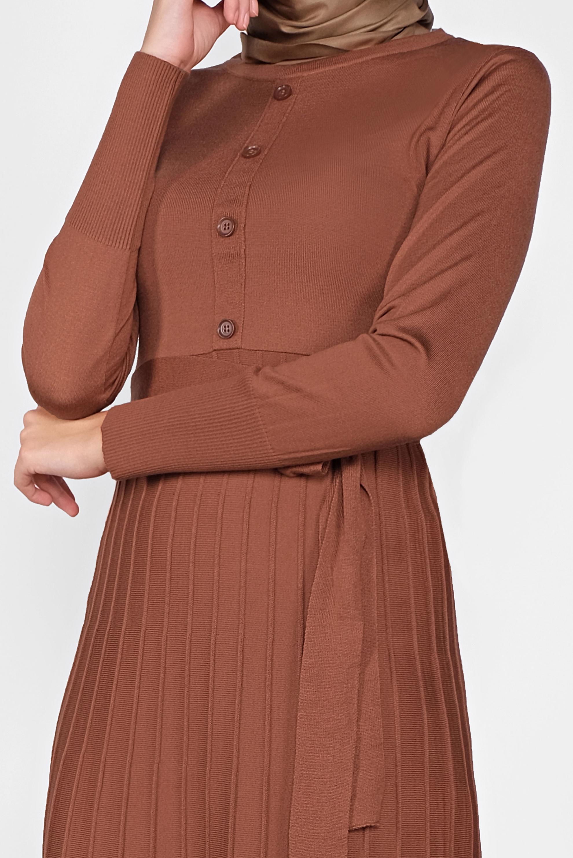 Tesettür giyim TURUNCU PİLİSELİ TRİKO ELBİSE 41031