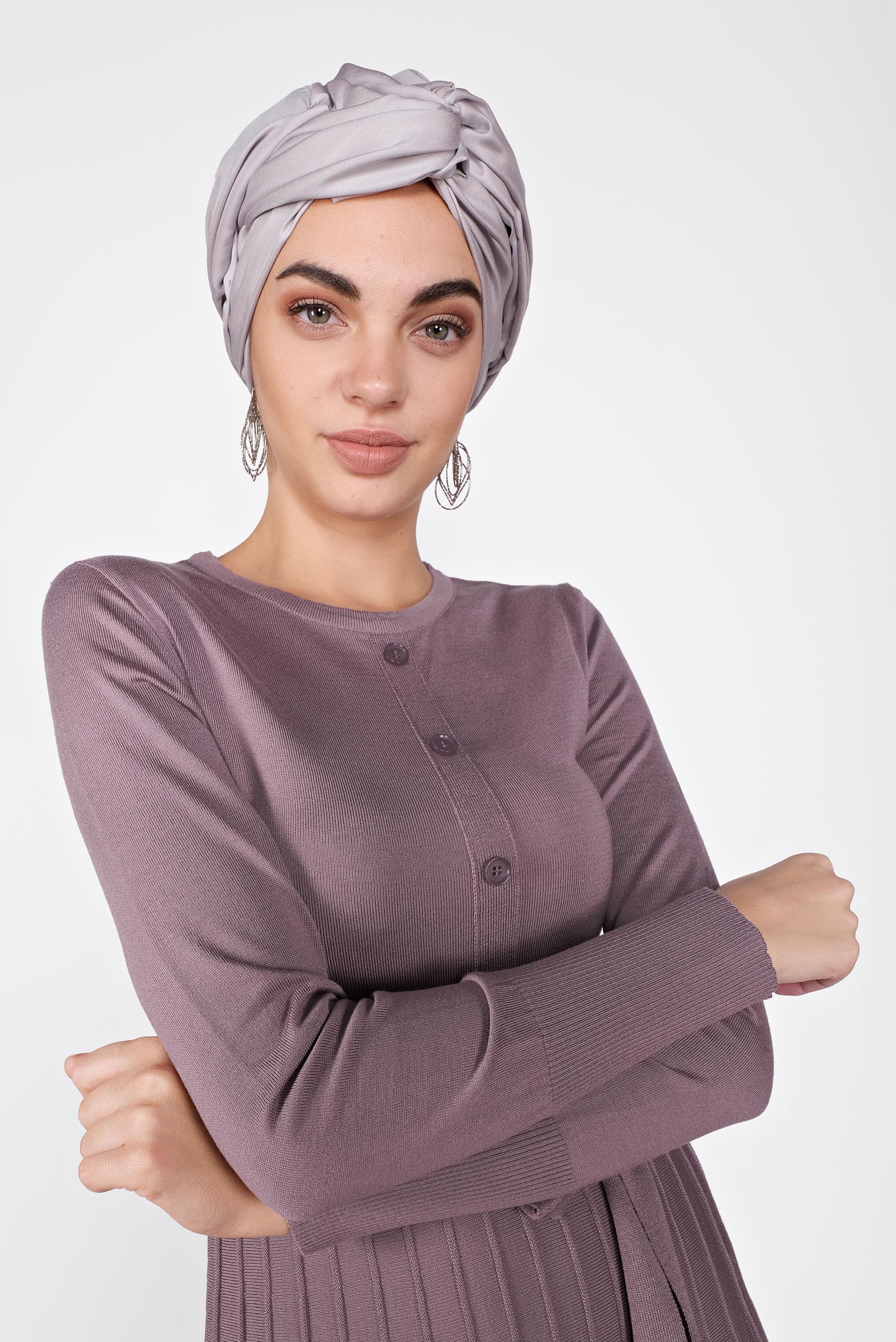 Tesettür giyim MOR PİLİSELİ TRİKO ELBİSE 41031