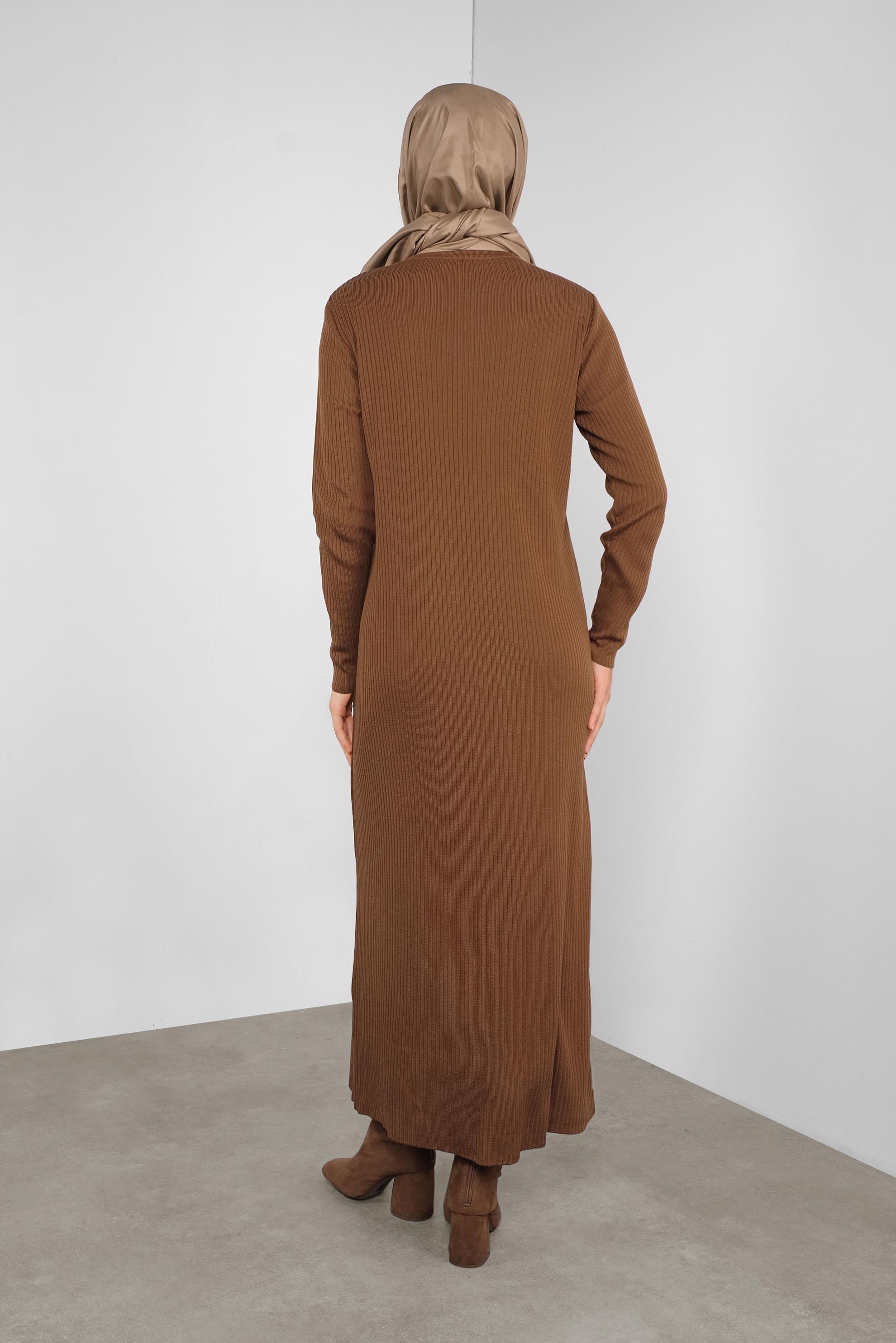 Tesettür giyim TABA DÜĞME DETAYLI TRİKO ELBİSE 41032 