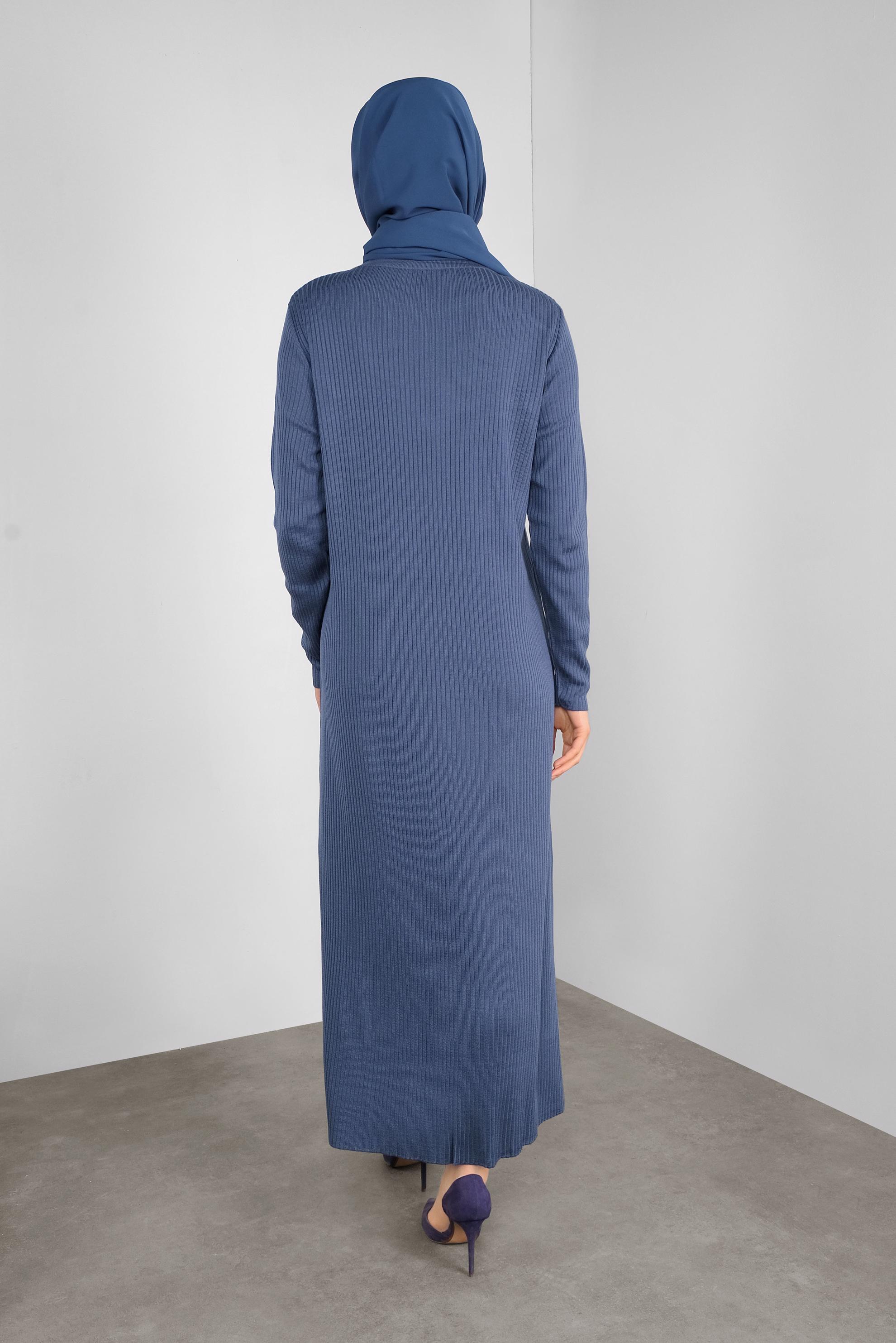 Tesettür giyim LACİVERT DÜĞME DETAYLI TRİKO ELBİSE 41032 