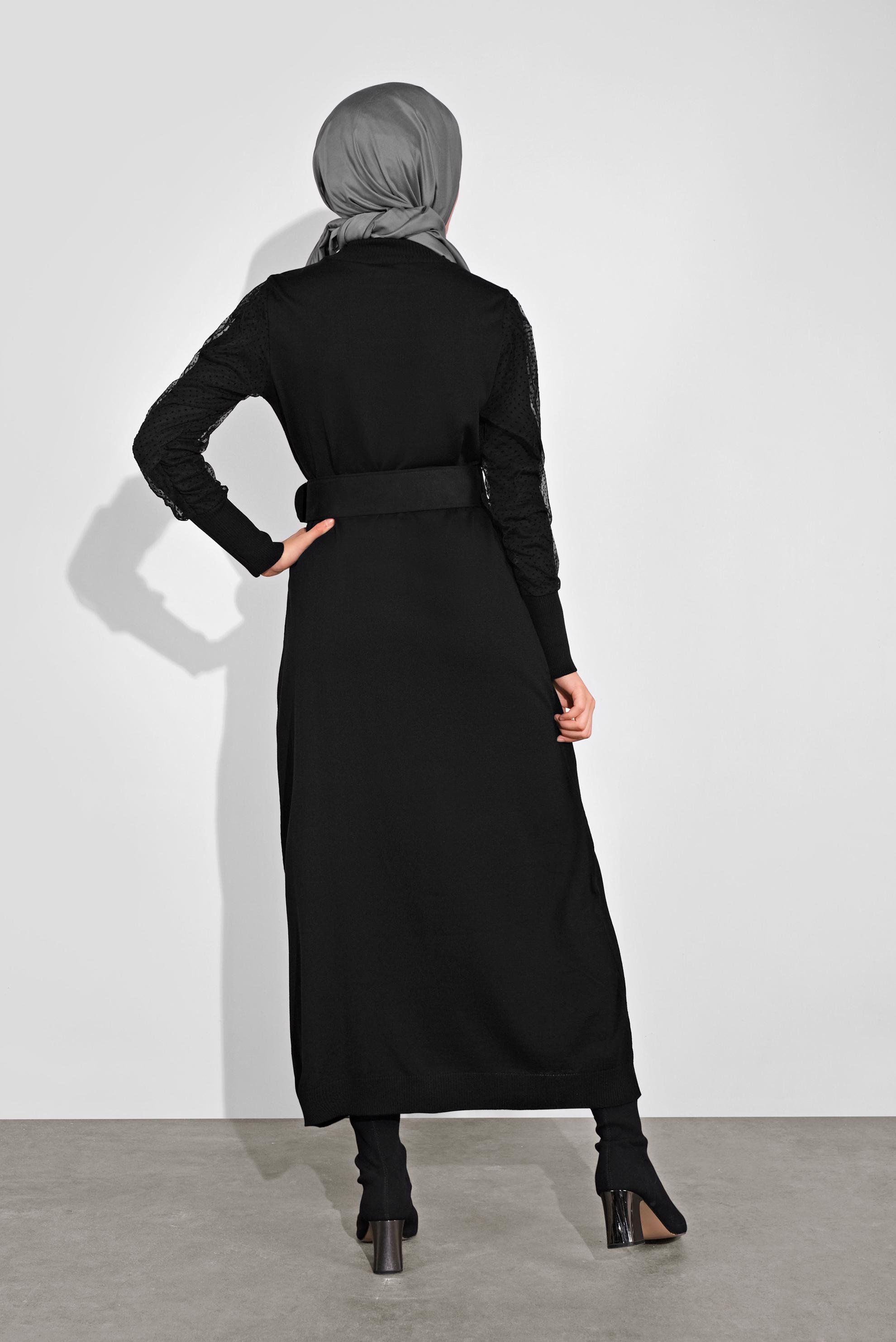 Tesettür giyim SİYAH BALON KOL TRİKO ELBİSE 41033 