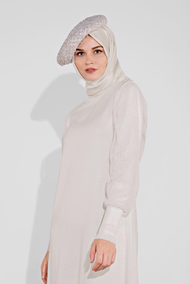 Tesettür giyim  BALON KOL TRİKO ELBİSE 41033  - ALVİNA