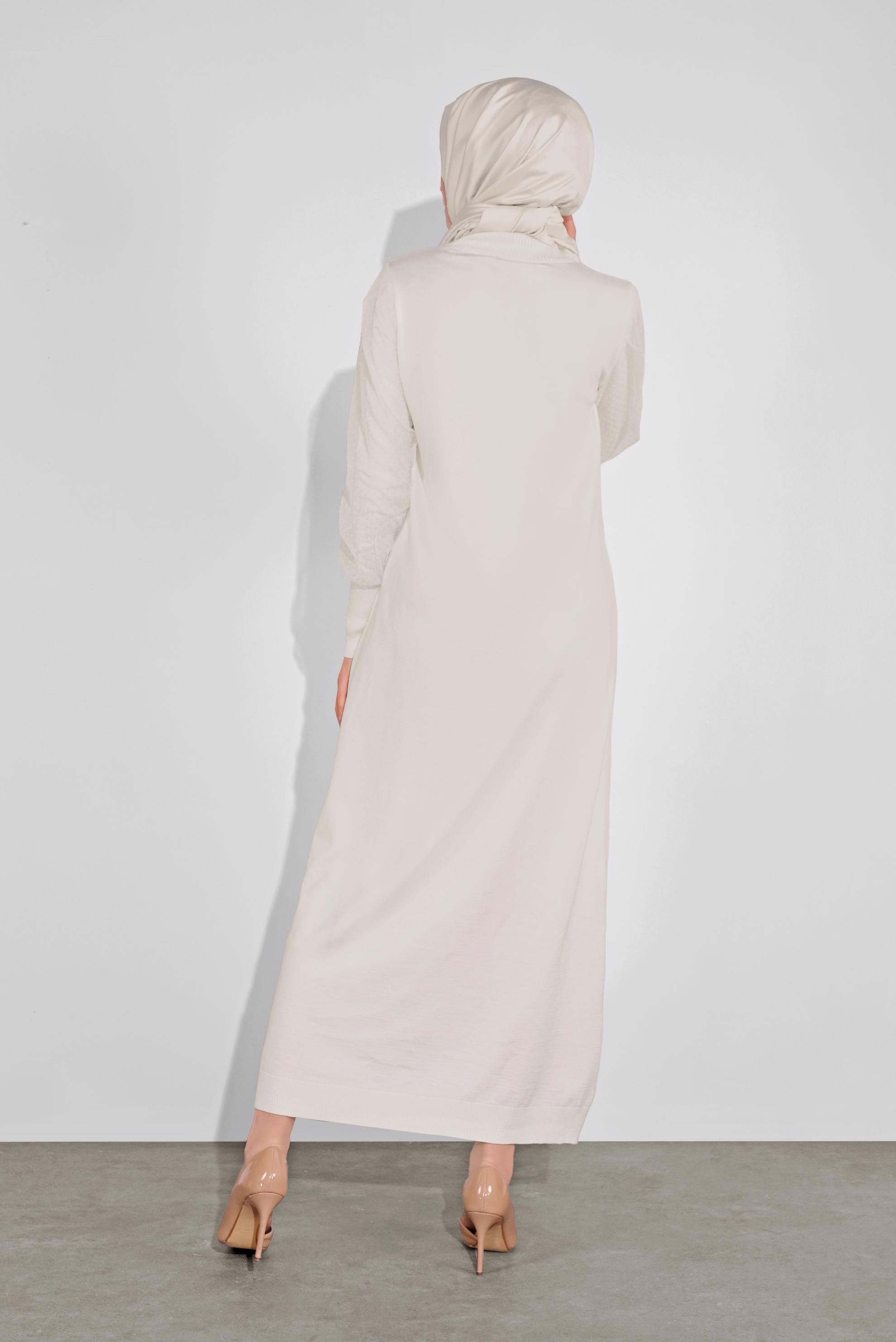 Tesettür giyim BEYAZ BALON KOL TRİKO ELBİSE 41033 