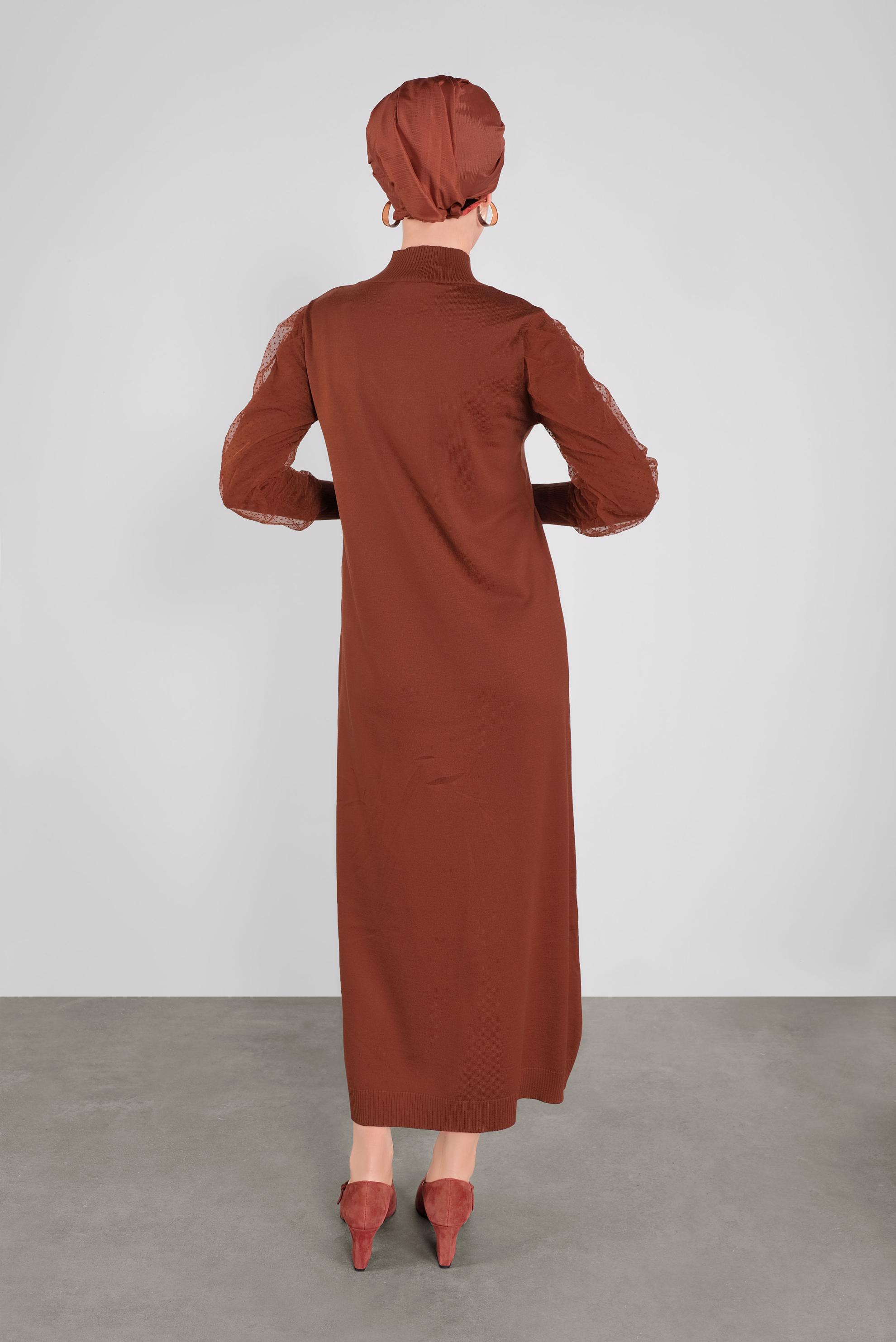 Tesettür giyim TURUNCU BALON KOL TRİKO ELBİSE 41033 