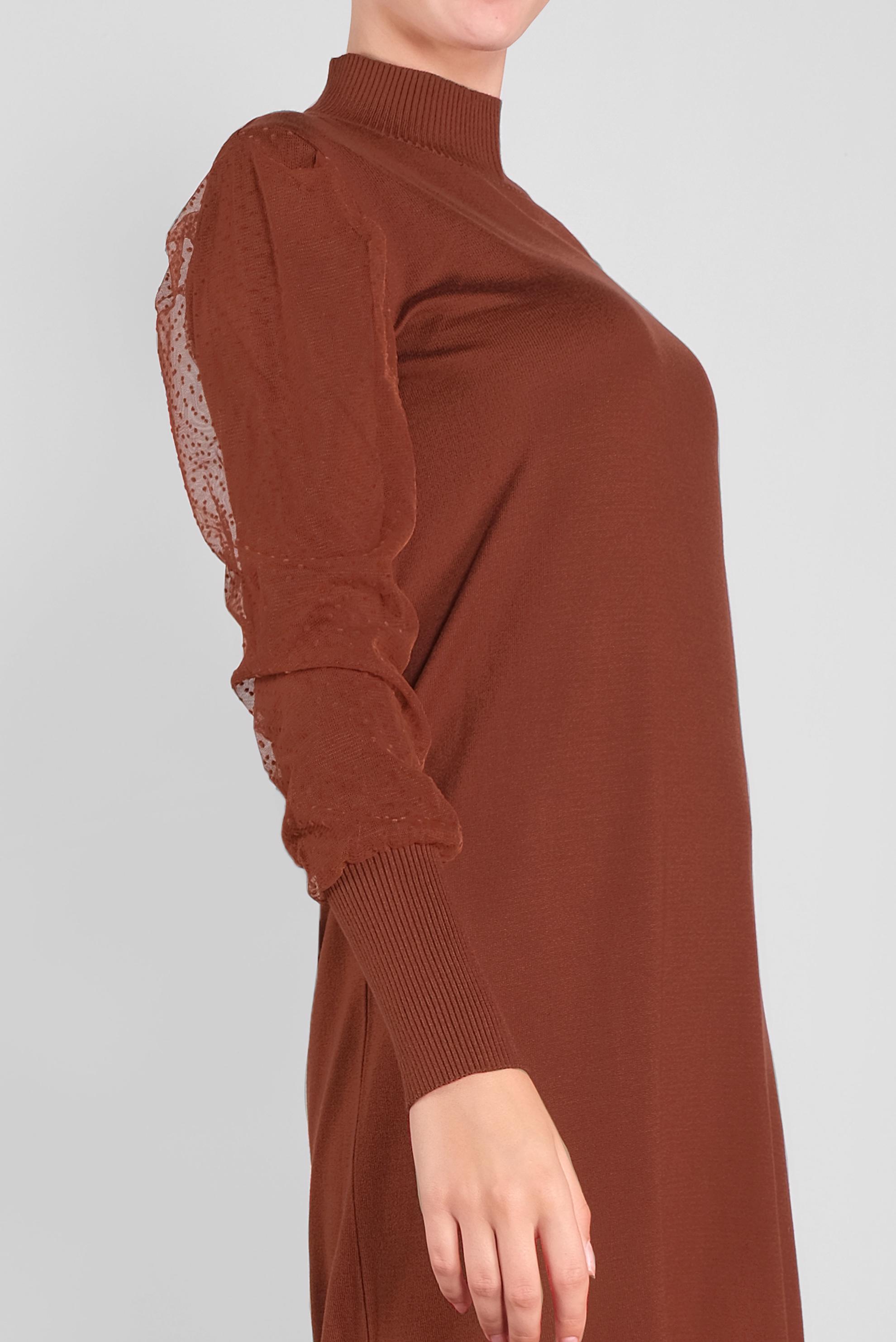 Tesettür giyim TURUNCU BALON KOL TRİKO ELBİSE 41033 