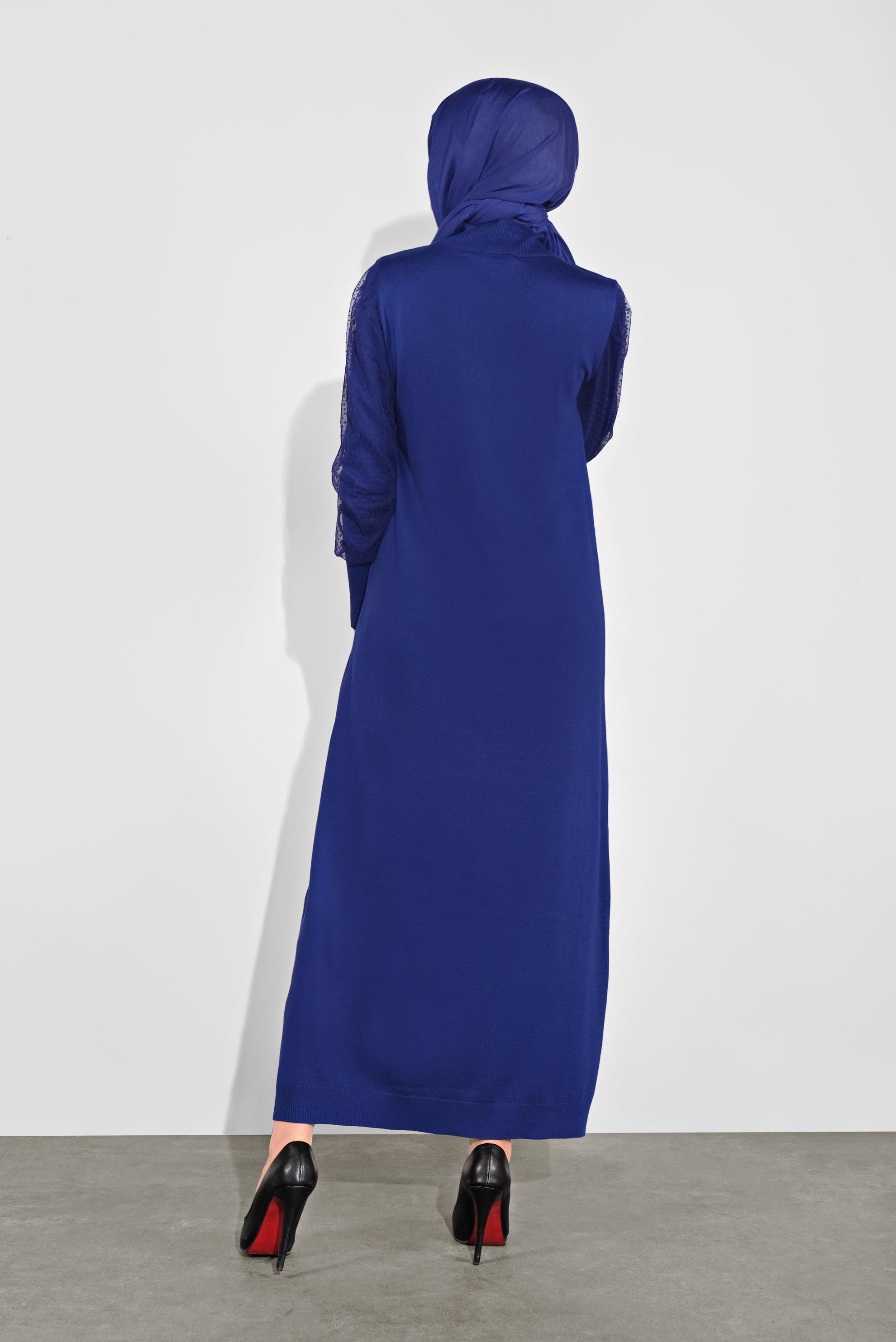 Tesettür giyim LACİVERT BALON KOL TRİKO ELBİSE 41033 