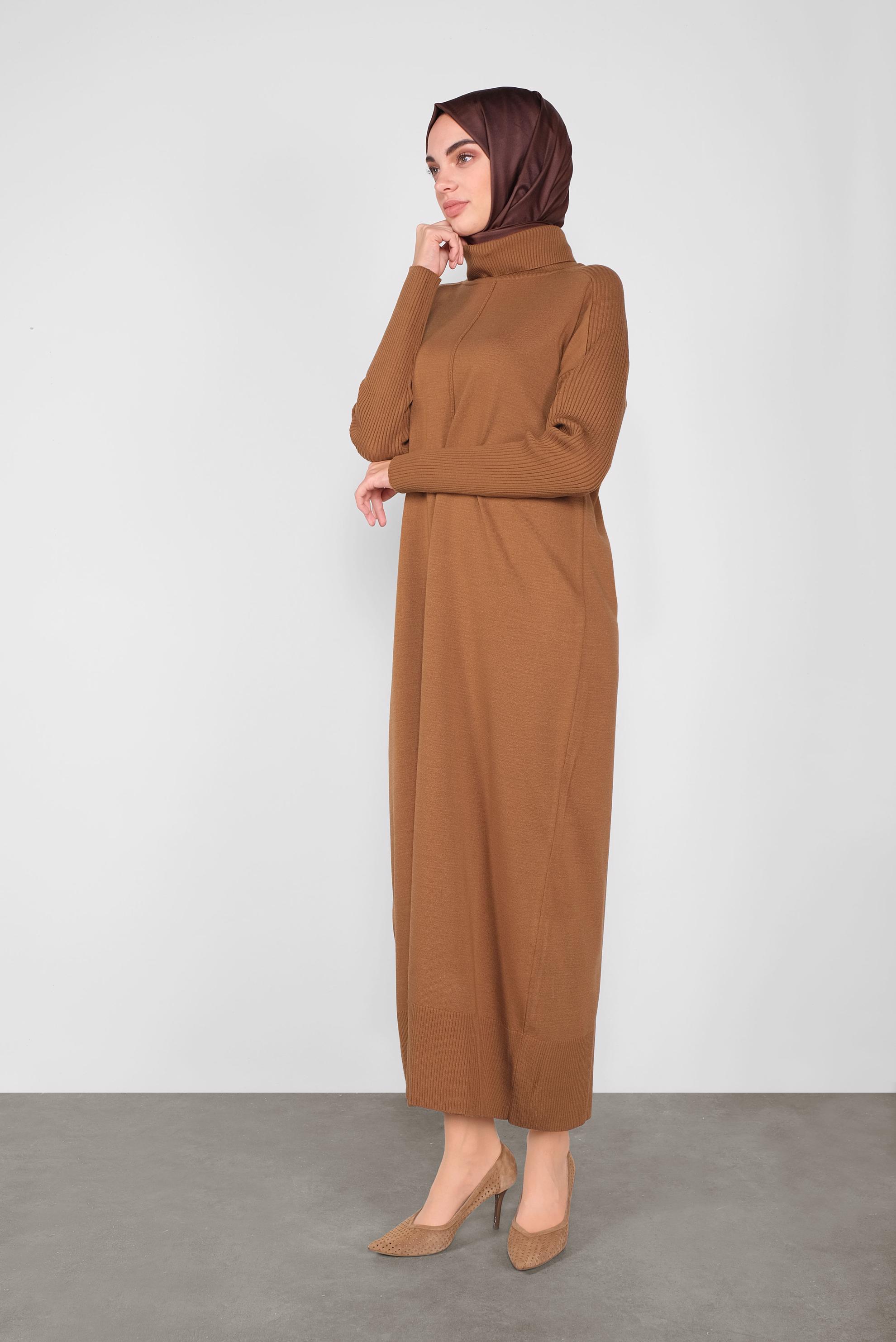 Tesettür giyim SARI BOĞAZLI TRİKO ELBİSE 41074 