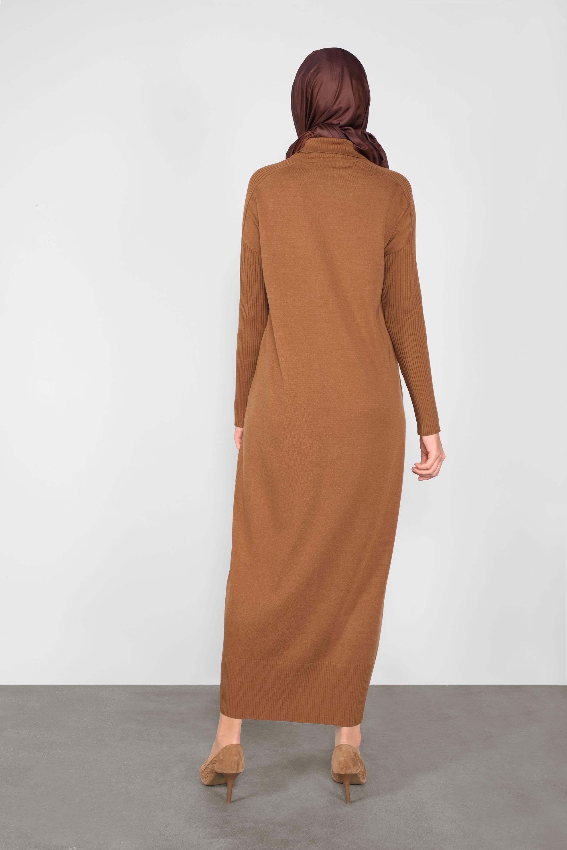 Tesettür giyim SARI BOĞAZLI TRİKO ELBİSE 41074 