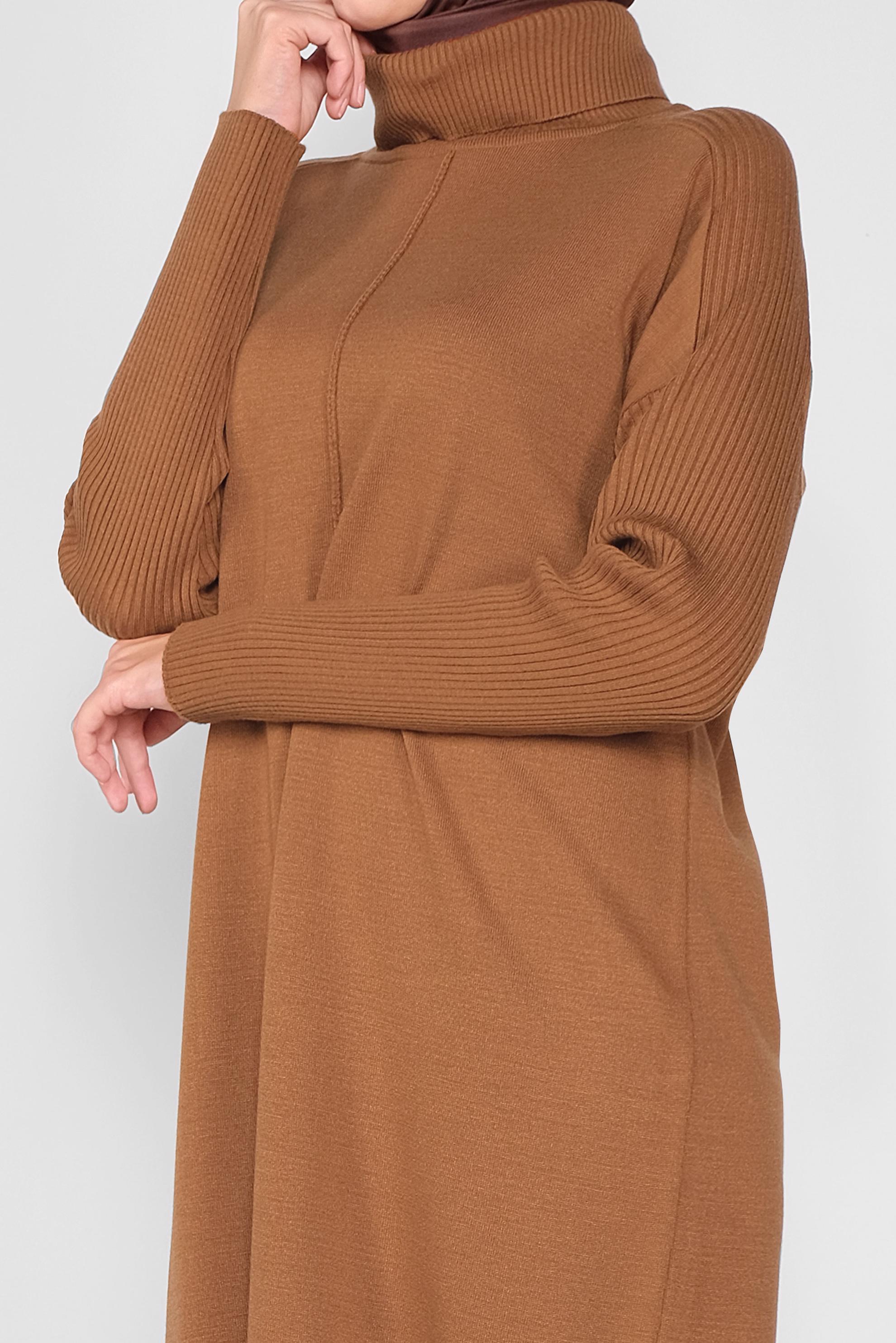 Tesettür giyim SARI BOĞAZLI TRİKO ELBİSE 41074 