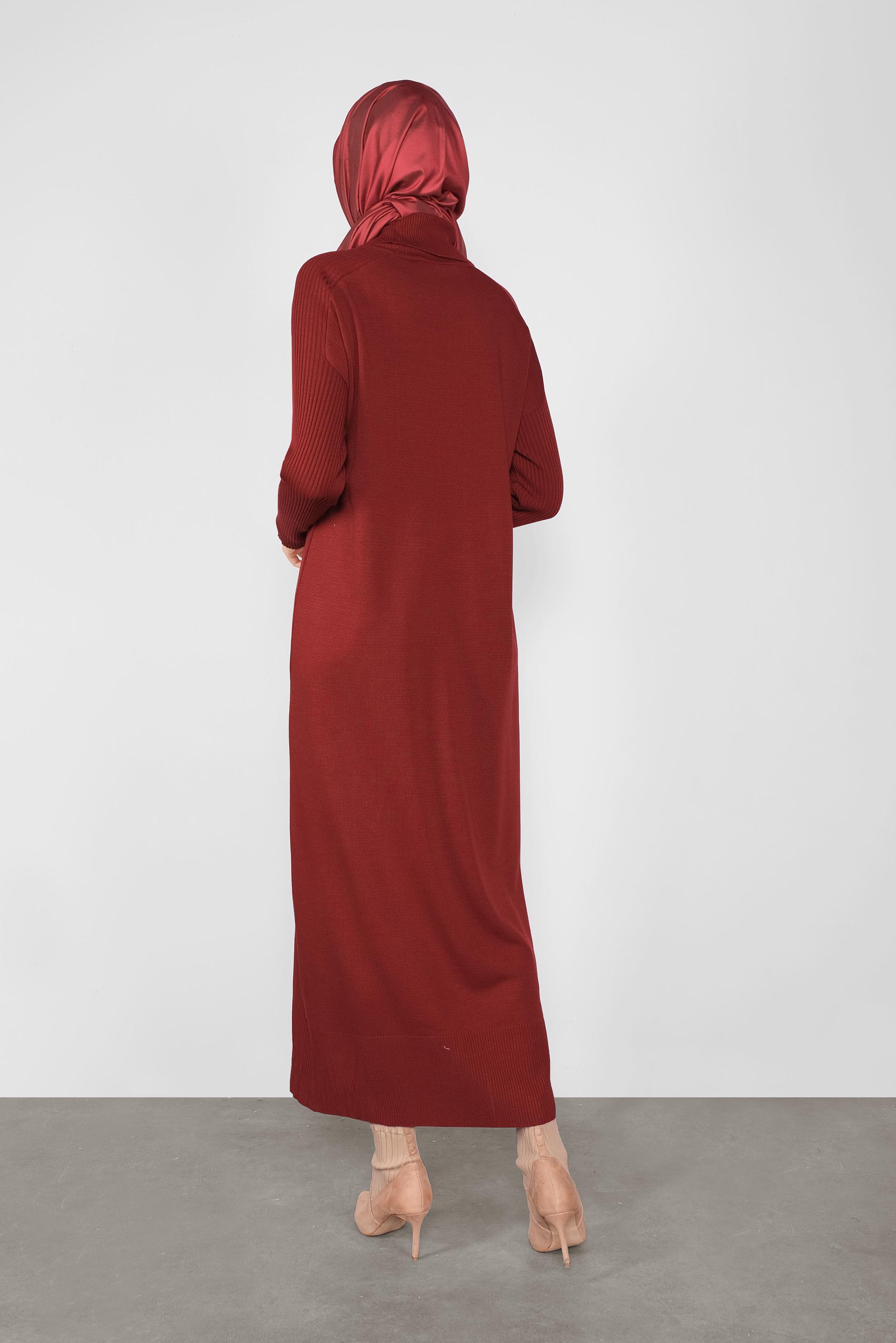 Tesettür giyim KIRMIZI BOĞAZLI TRİKO ELBİSE 41074 