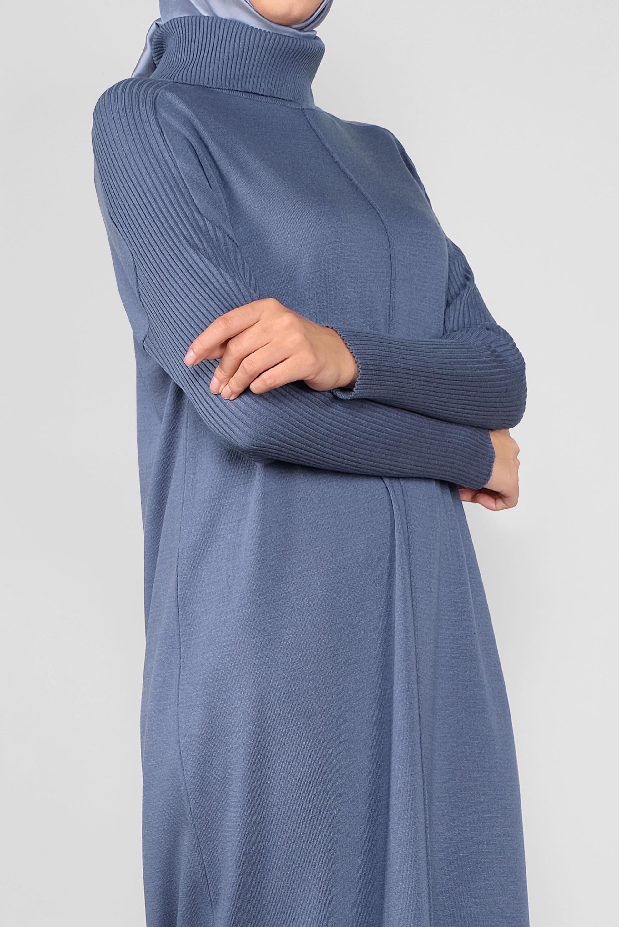 Tesettür giyim LACİVERT BOĞAZLI TRİKO ELBİSE 41074 