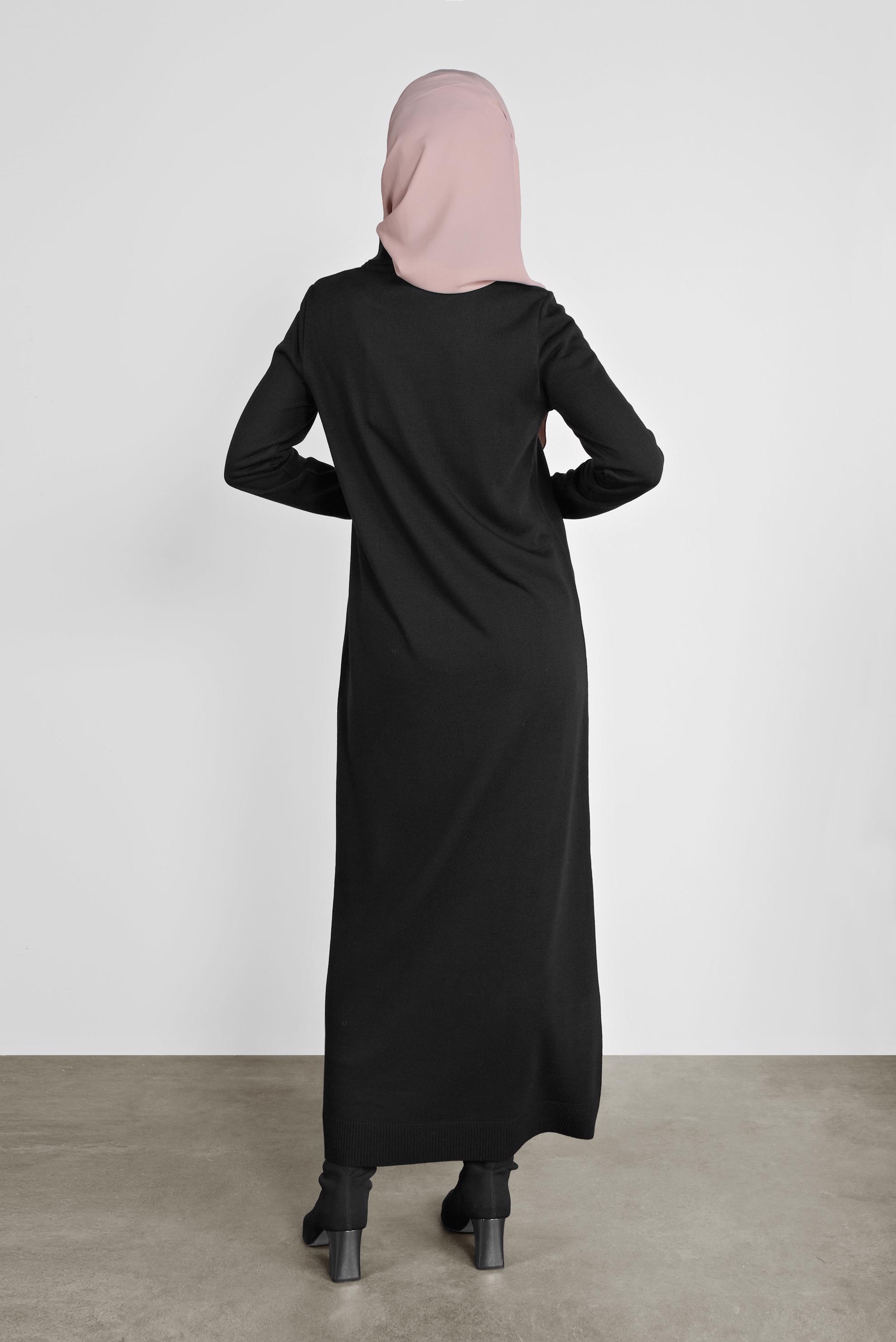 Tesettür giyim SİYAH BALIKÇI YAKA  TRİKO ELBİSE 41078