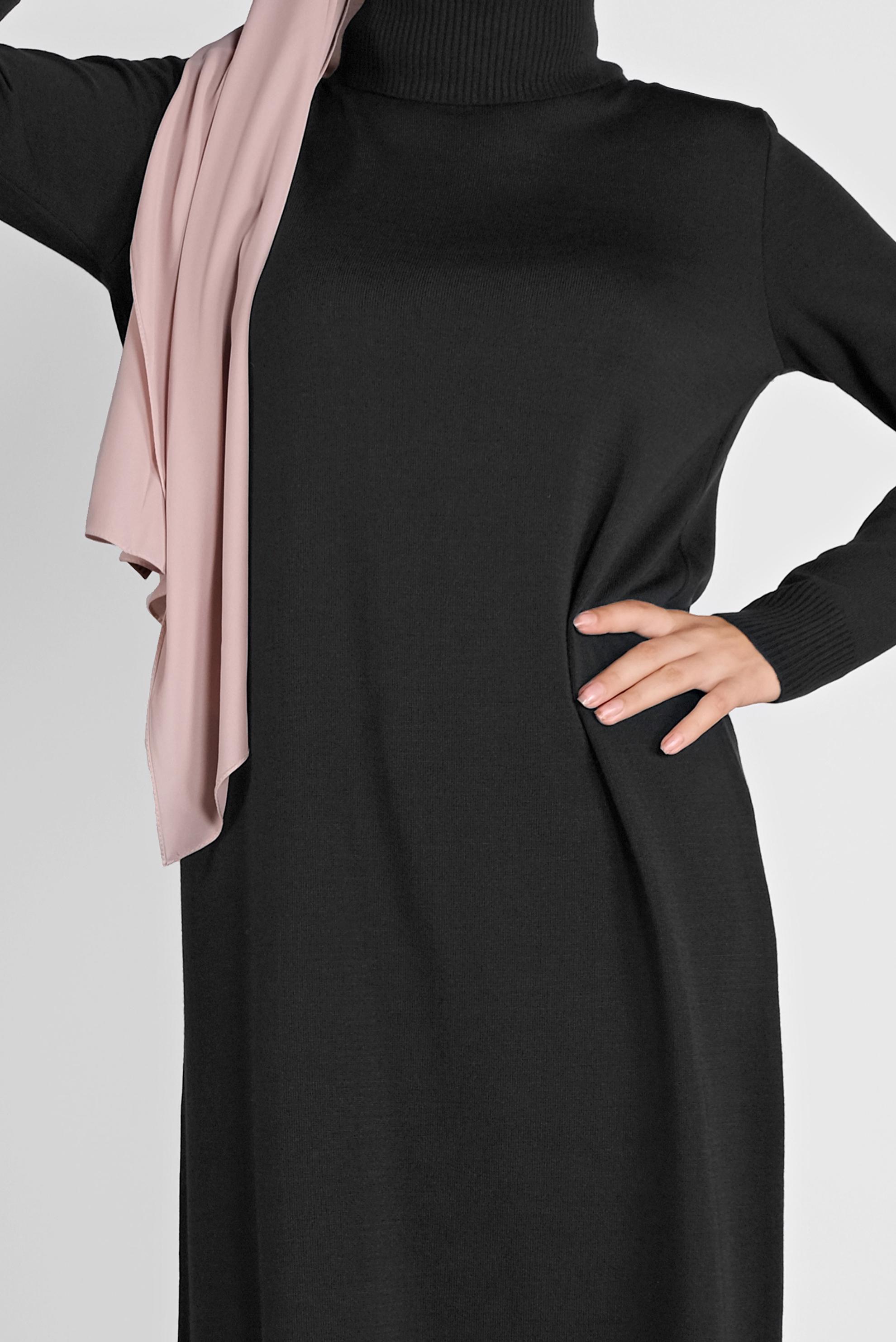 Tesettür giyim SİYAH BALIKÇI YAKA  TRİKO ELBİSE 41078