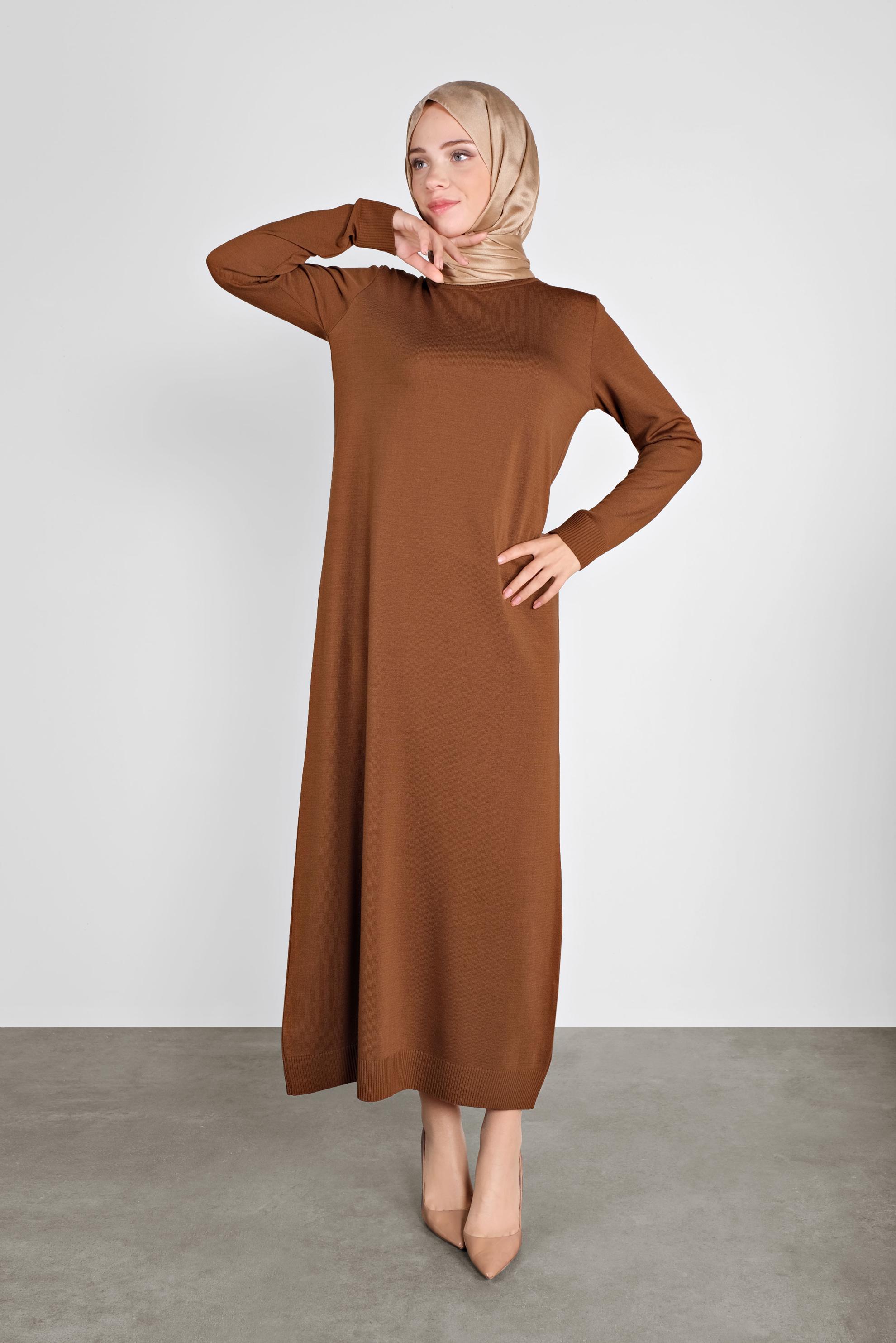 Tesettür giyim SARI BALIKÇI YAKA  TRİKO ELBİSE 41078