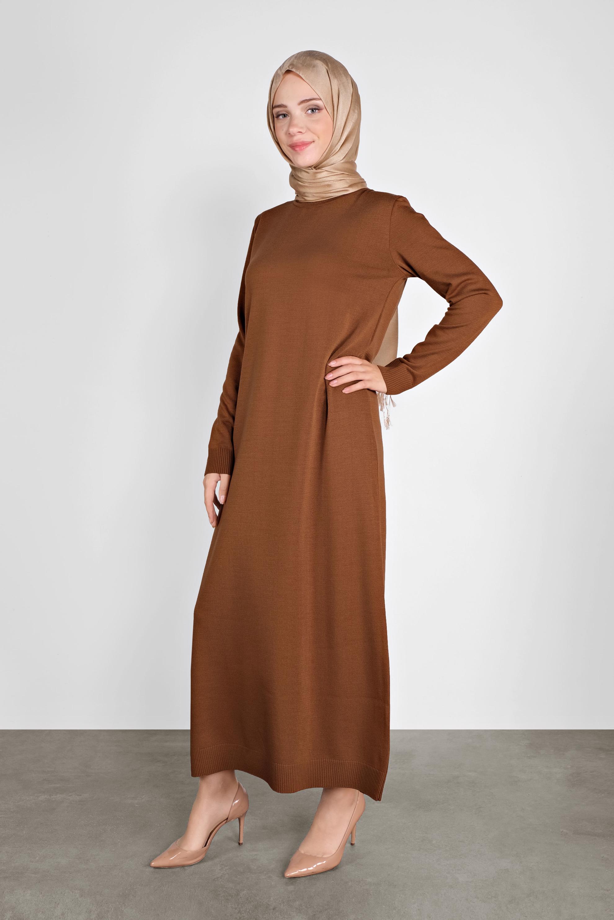 Tesettür giyim SARI BALIKÇI YAKA  TRİKO ELBİSE 41078