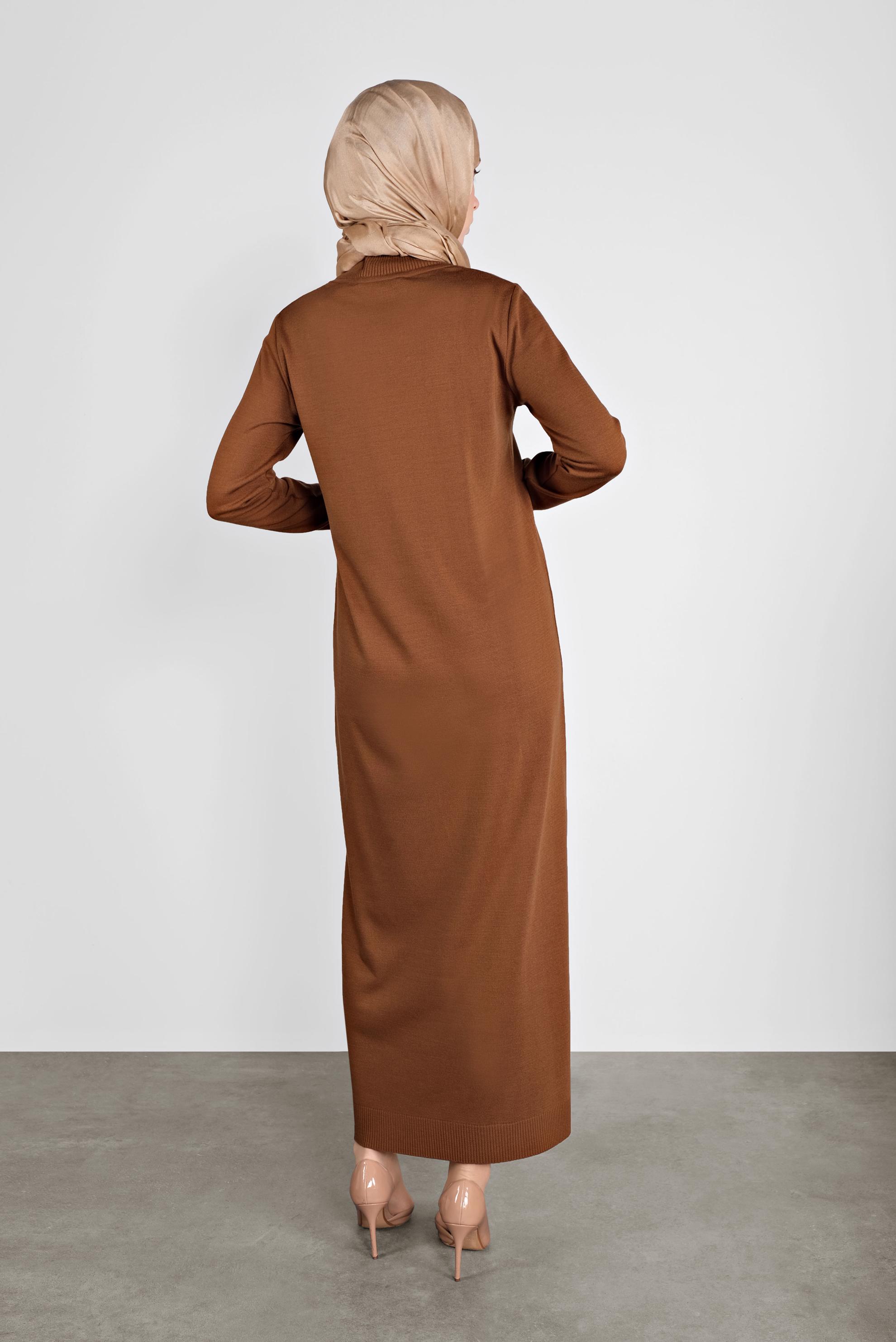 Tesettür giyim SARI BALIKÇI YAKA  TRİKO ELBİSE 41078