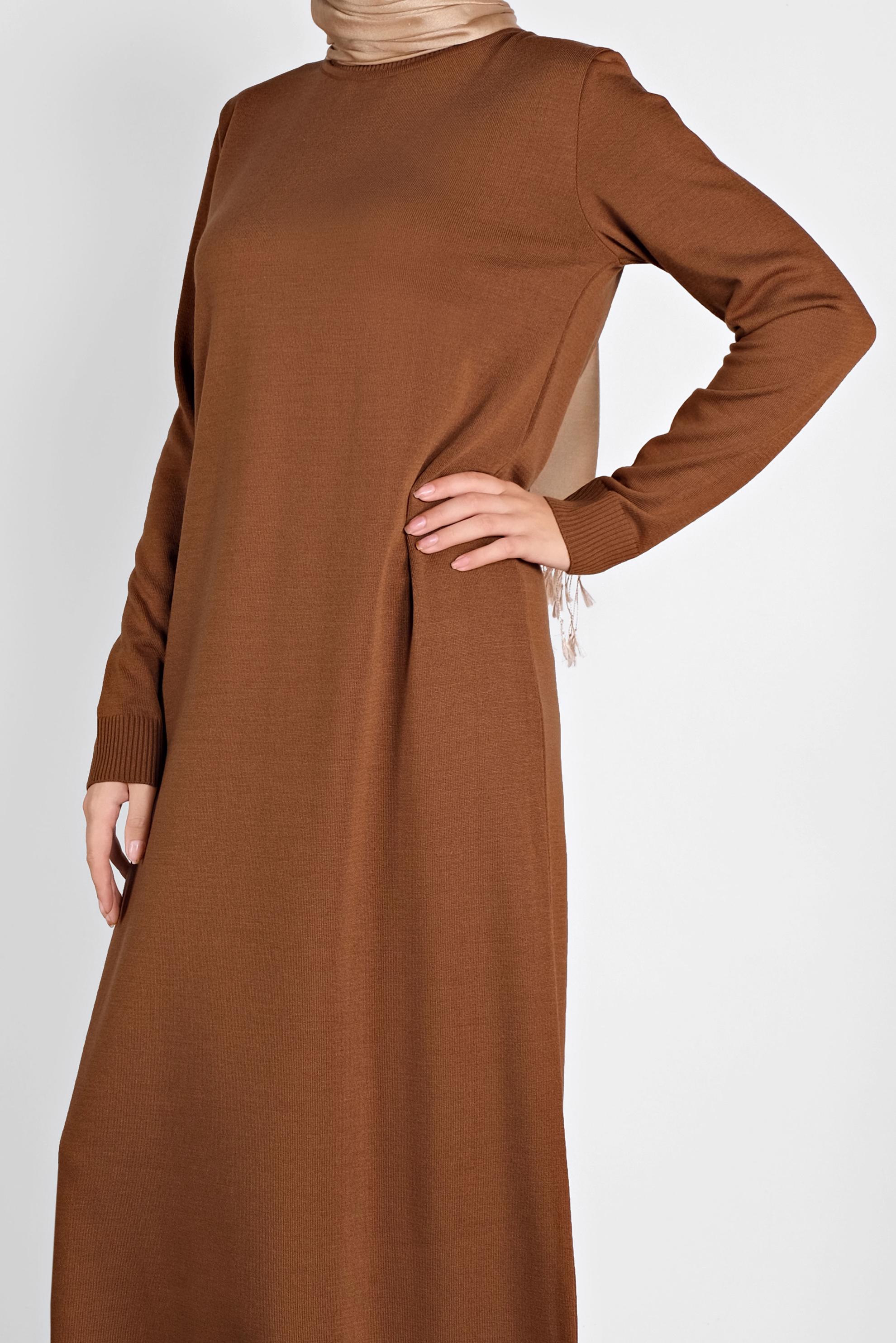 Tesettür giyim SARI BALIKÇI YAKA  TRİKO ELBİSE 41078