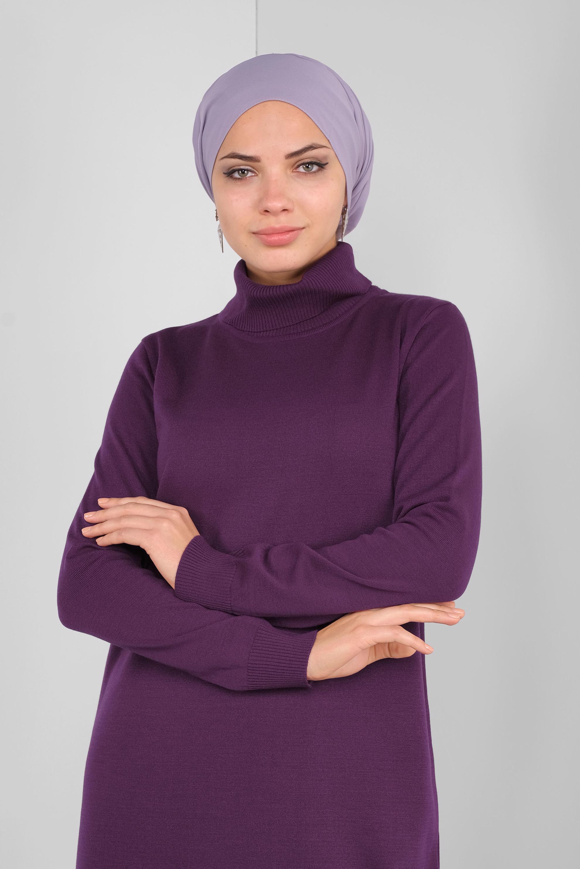 Tesettür giyim MÜRDÜM BALIKÇI YAKA  TRİKO ELBİSE 41078