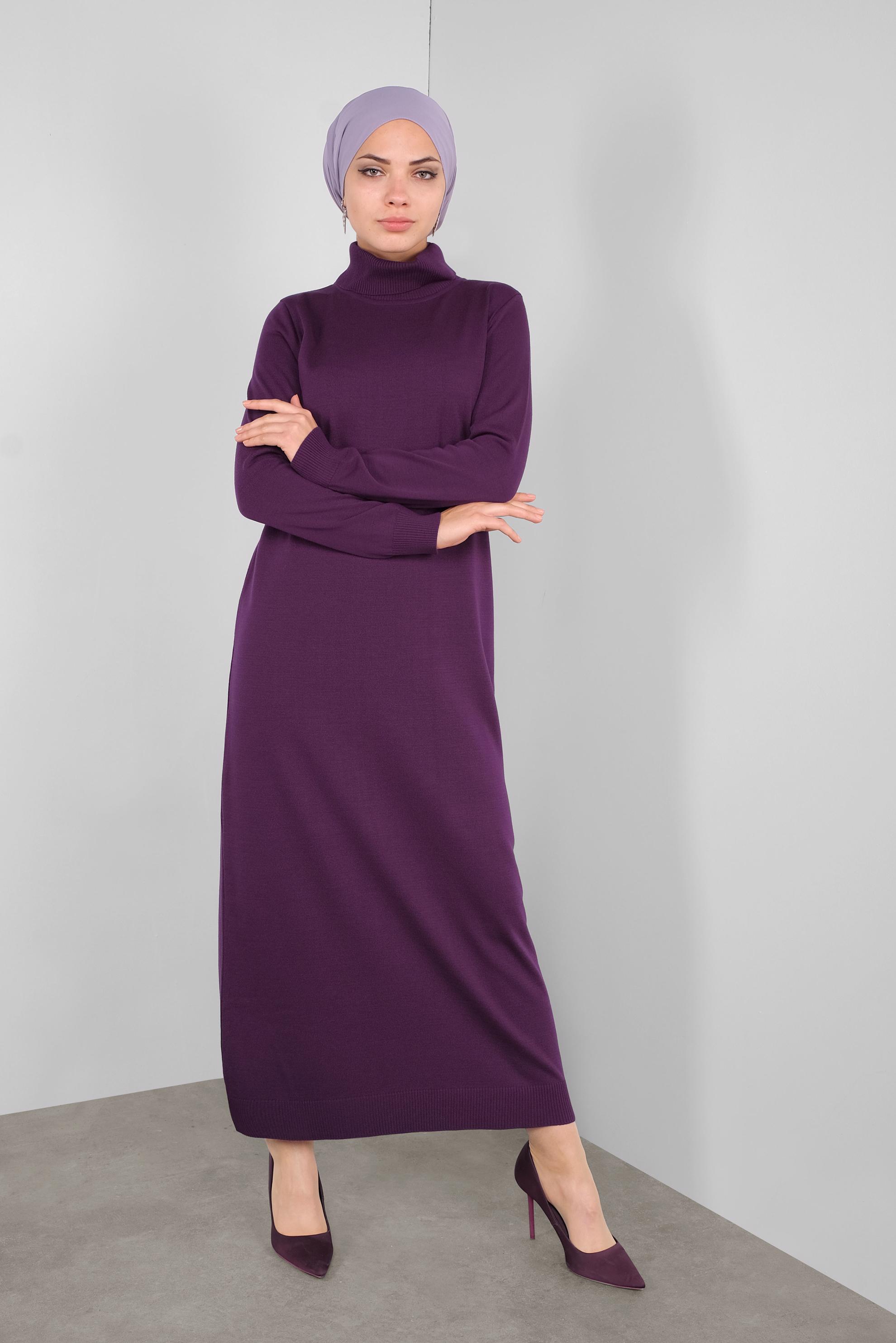 Tesettür giyim MÜRDÜM BALIKÇI YAKA  TRİKO ELBİSE 41078