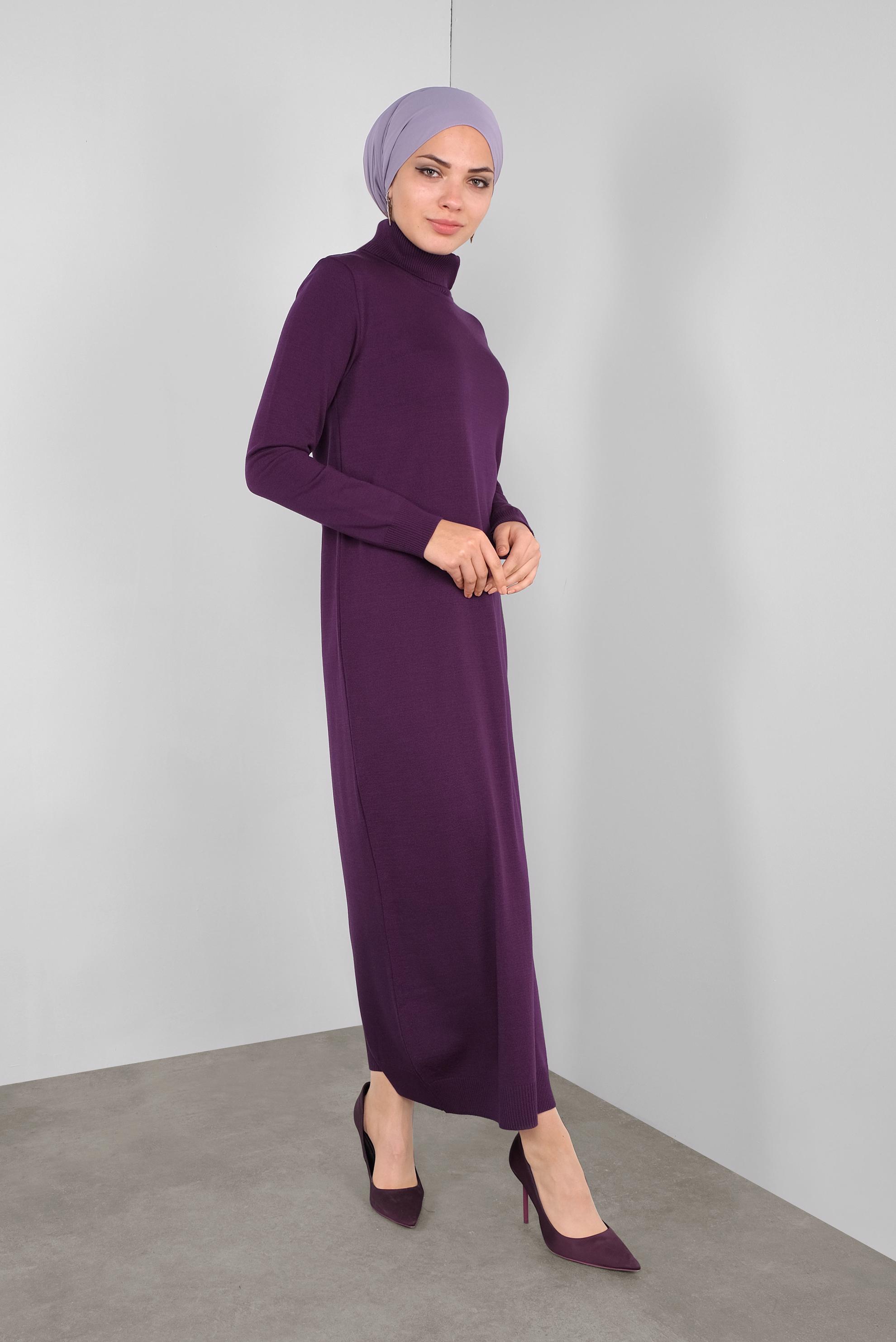 Tesettür giyim MÜRDÜM BALIKÇI YAKA  TRİKO ELBİSE 41078