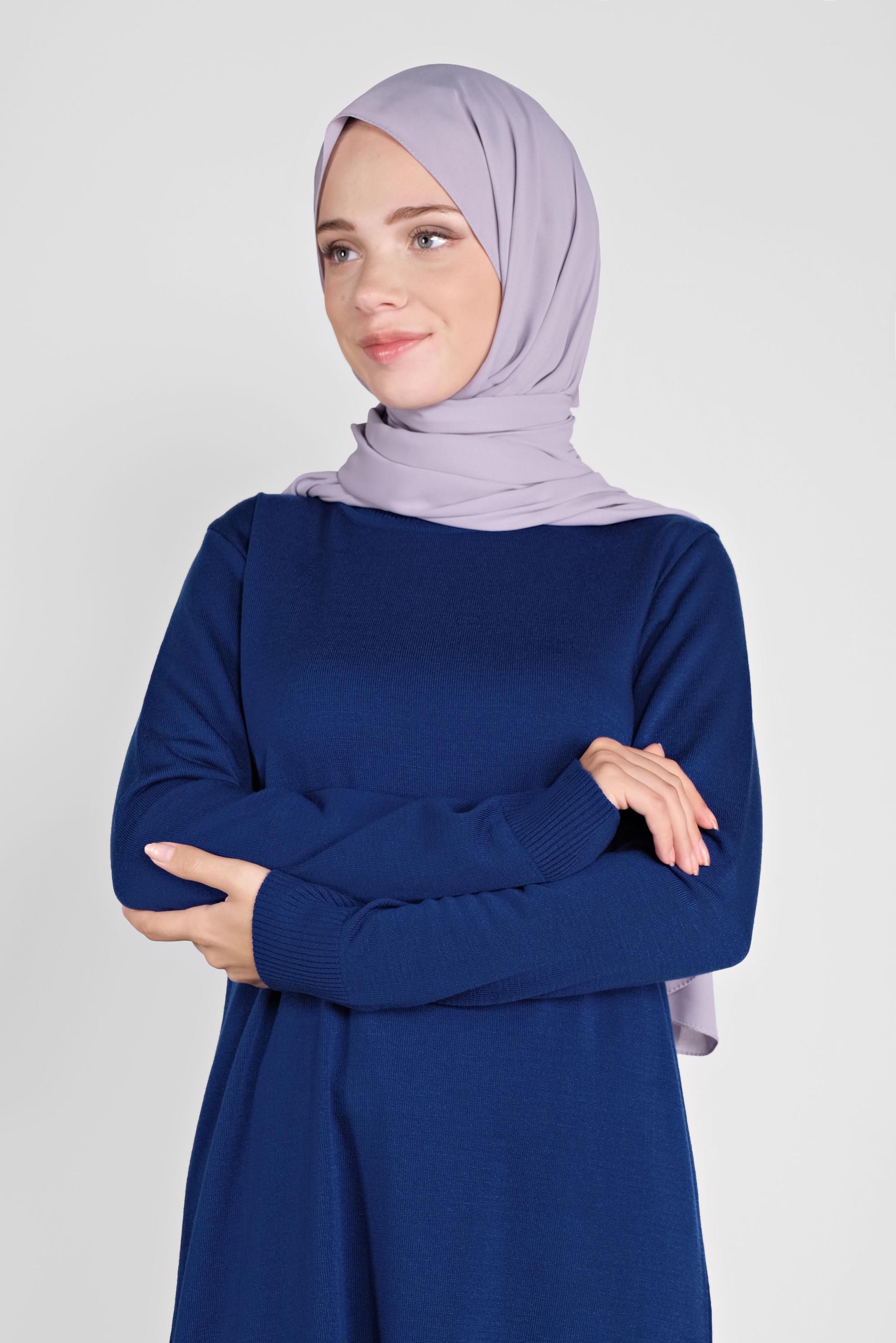 Tesettür giyim LACİVERT BALIKÇI YAKA  TRİKO ELBİSE 41078