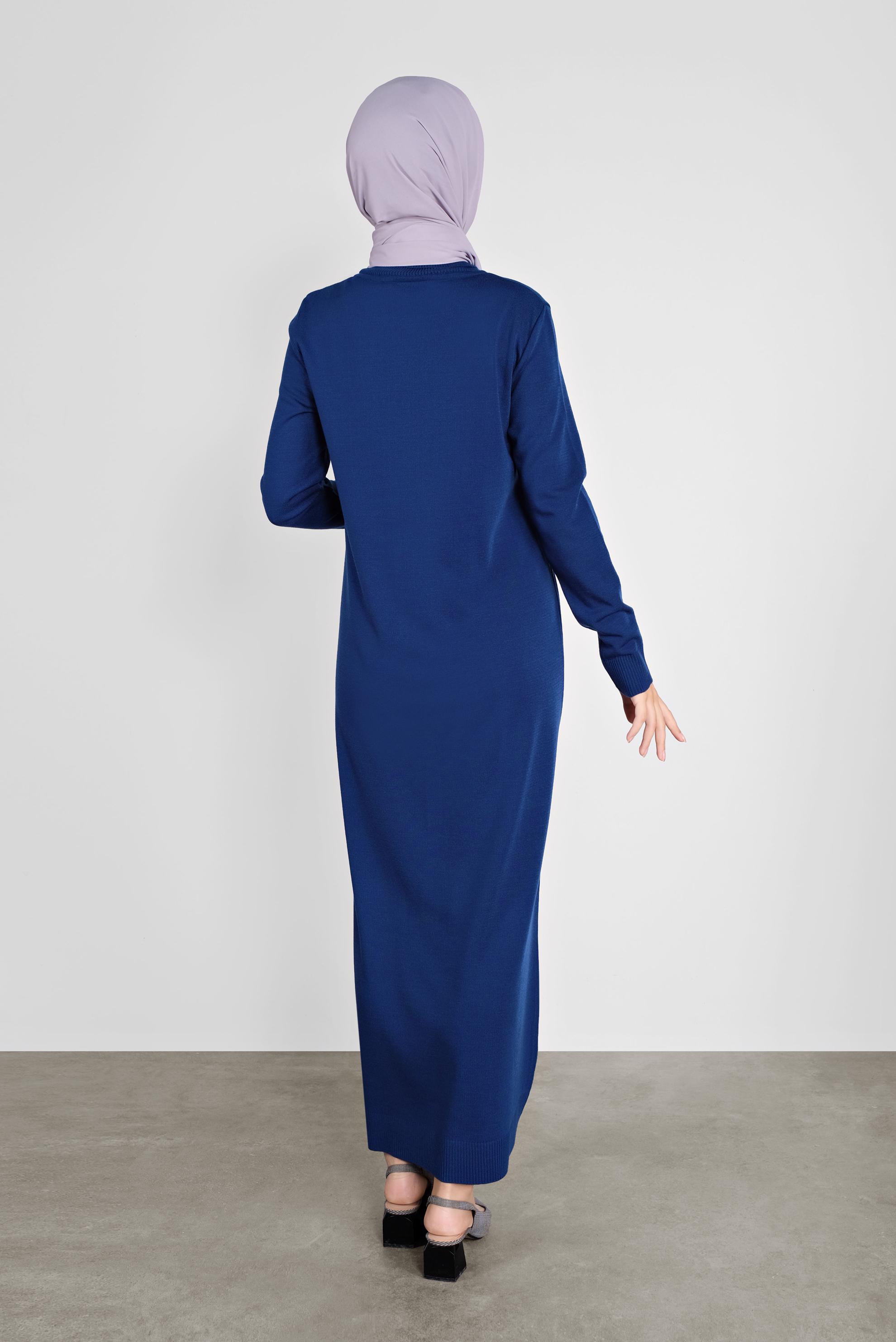 Tesettür giyim LACİVERT BALIKÇI YAKA  TRİKO ELBİSE 41078