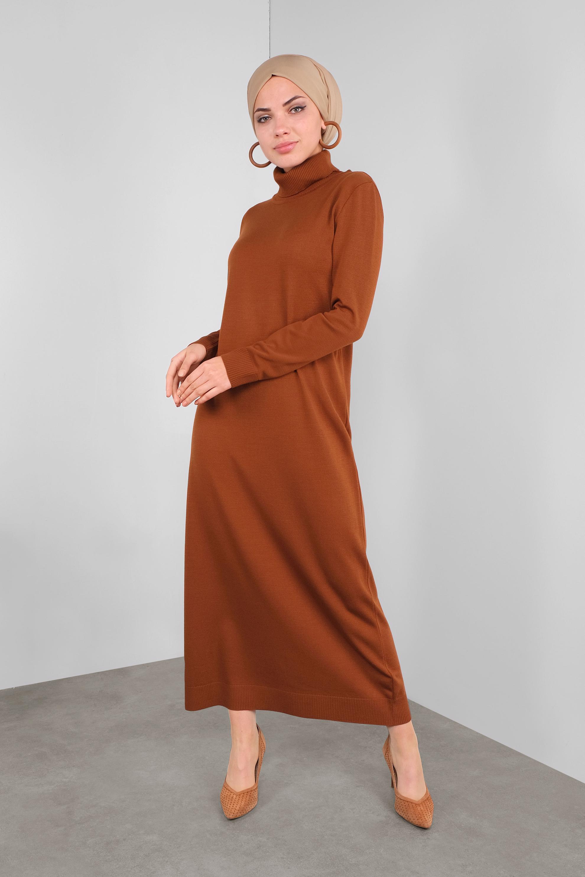 Tesettür giyim BORDO BALIKÇI YAKA  TRİKO ELBİSE 41078