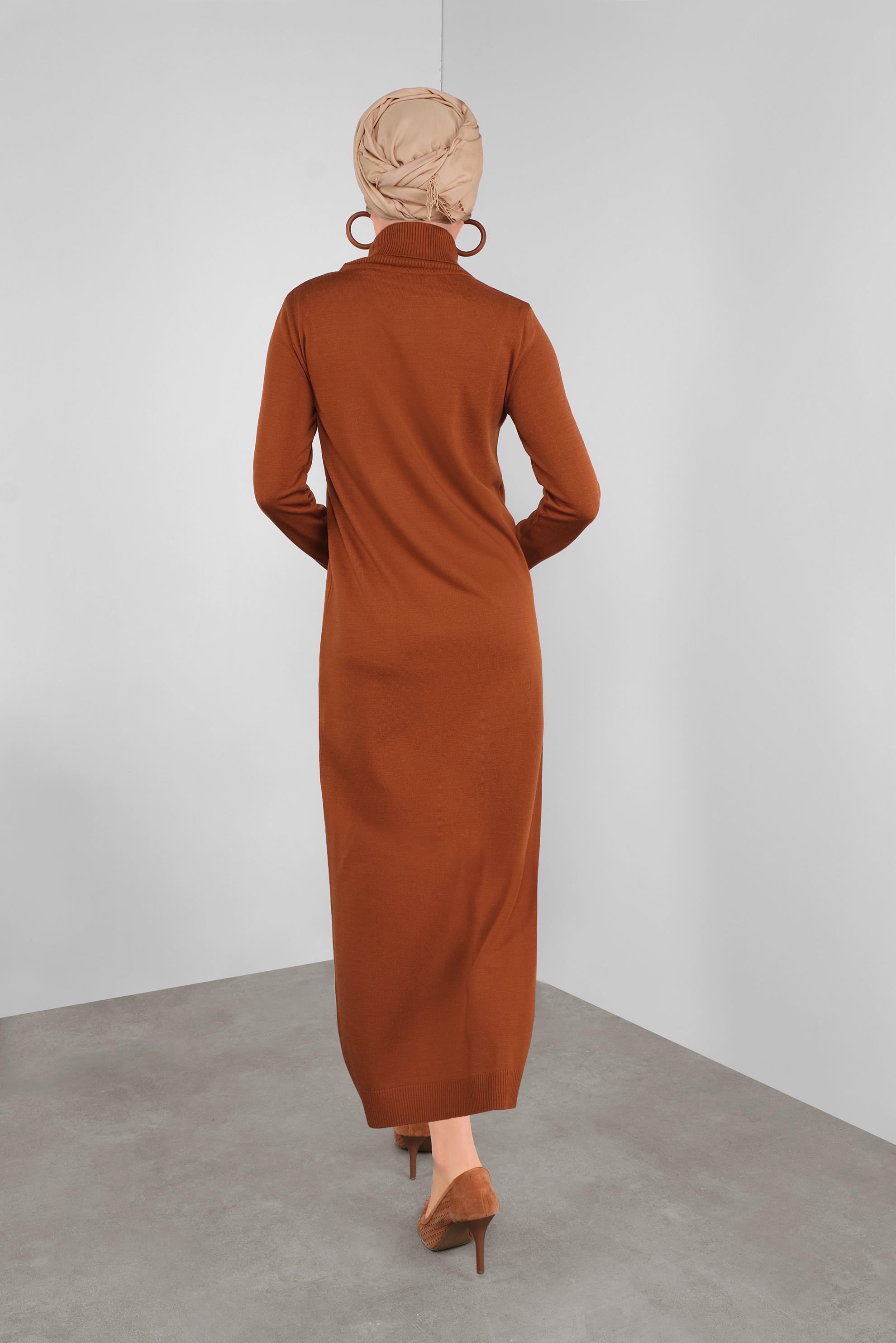 Tesettür giyim BORDO BALIKÇI YAKA  TRİKO ELBİSE 41078