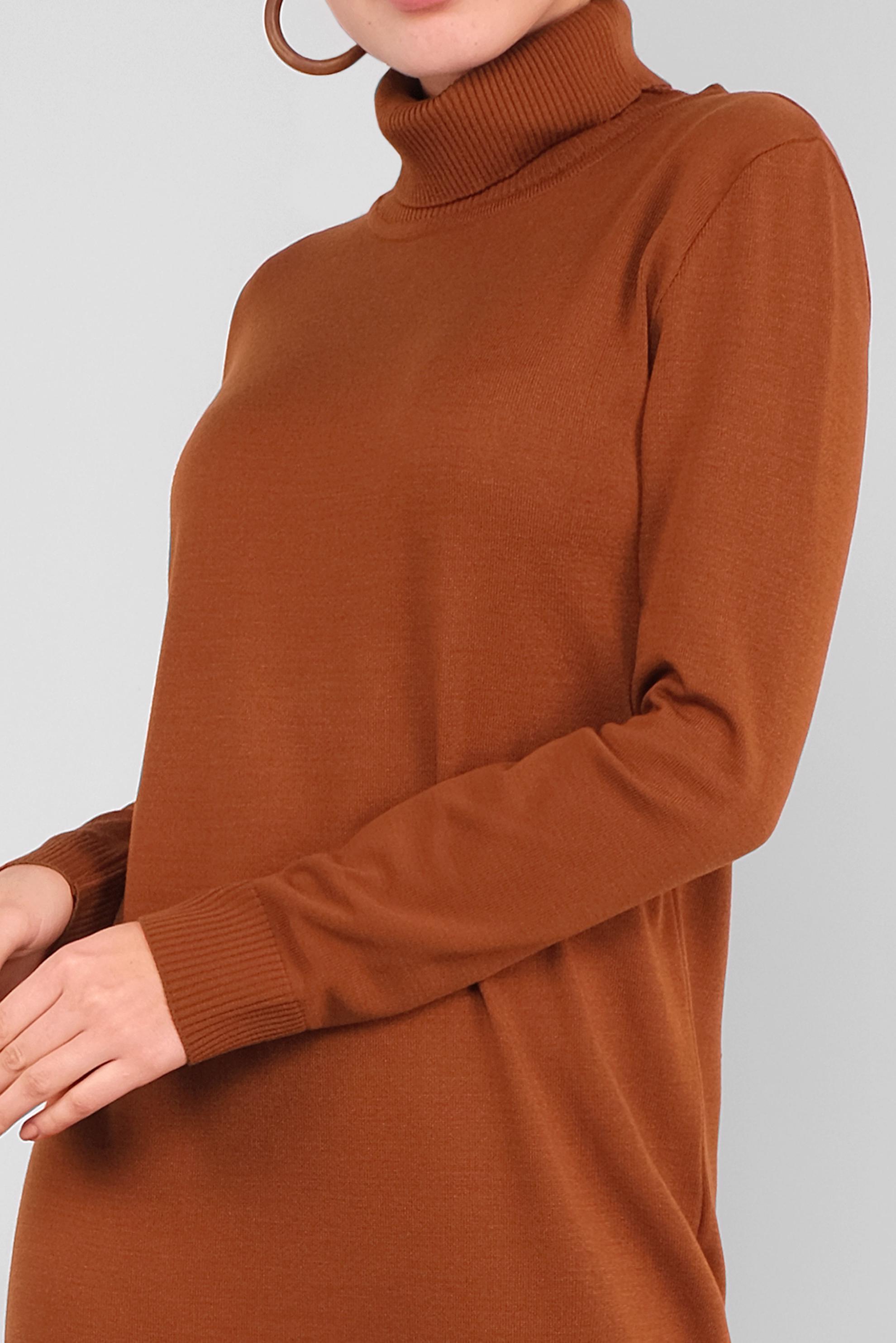 Tesettür giyim BORDO BALIKÇI YAKA  TRİKO ELBİSE 41078