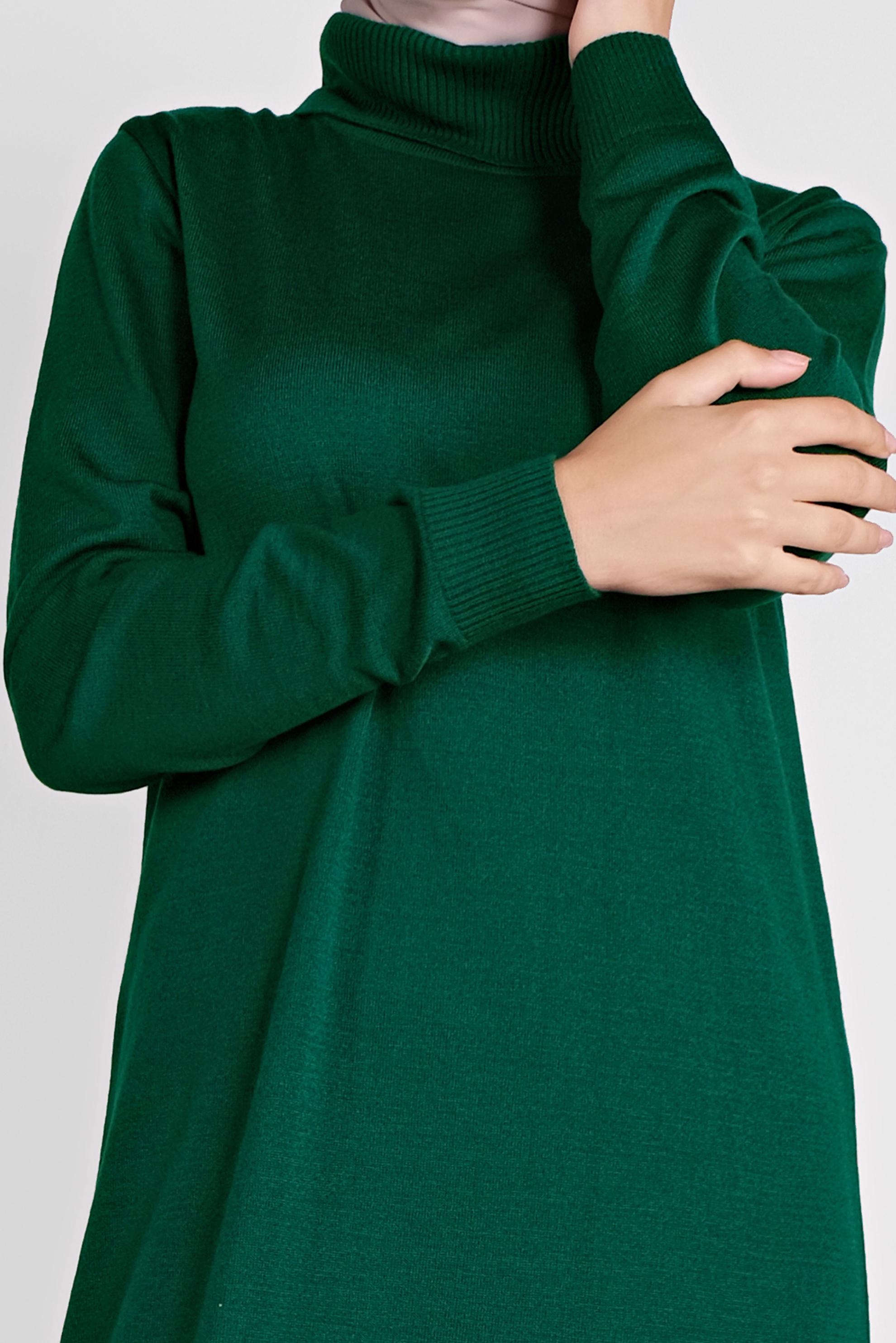 Tesettür giyim YEŞİL BALIKÇI YAKA  TRİKO ELBİSE 41078