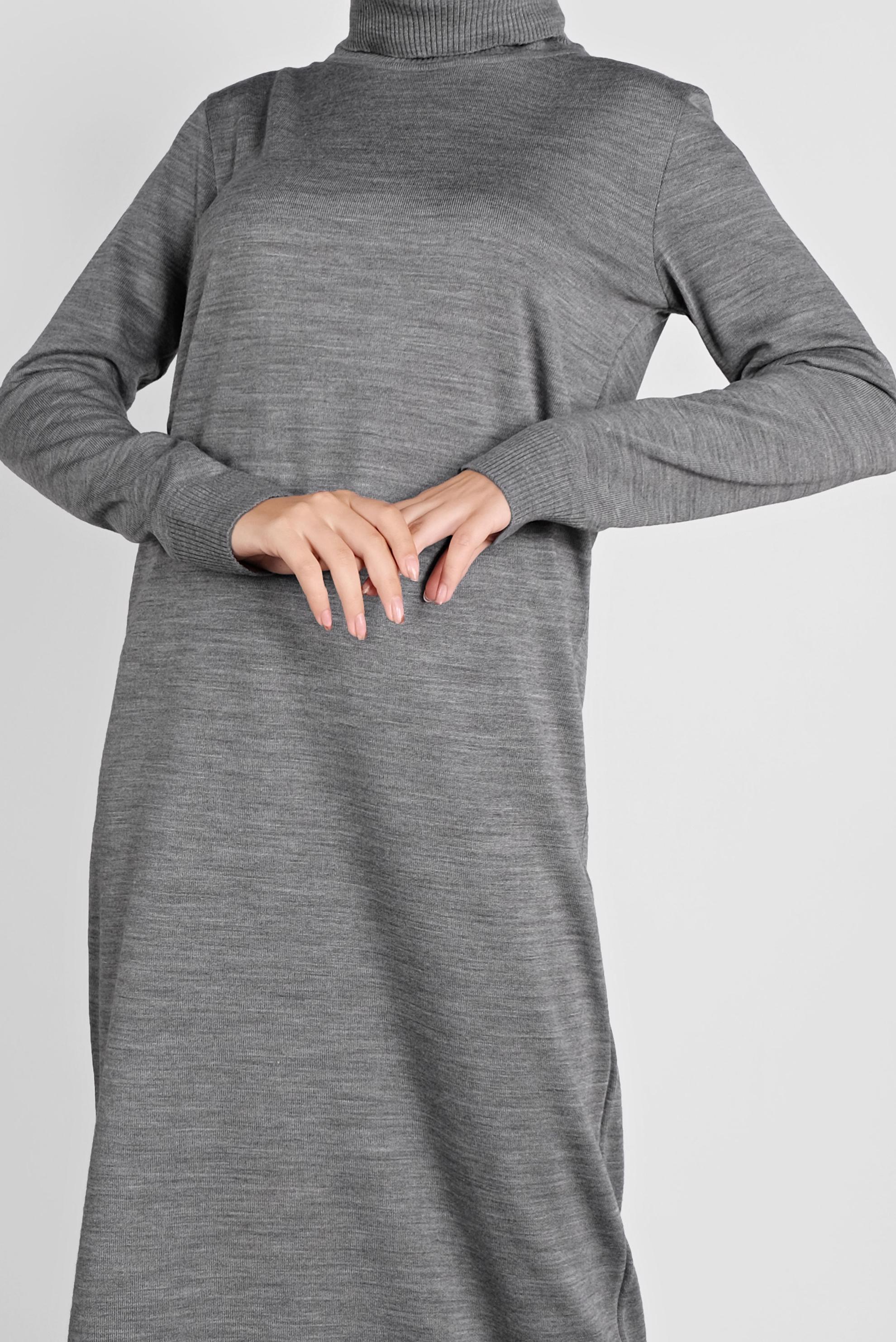 Tesettür giyim GRİ BALIKÇI YAKA  TRİKO ELBİSE 41078